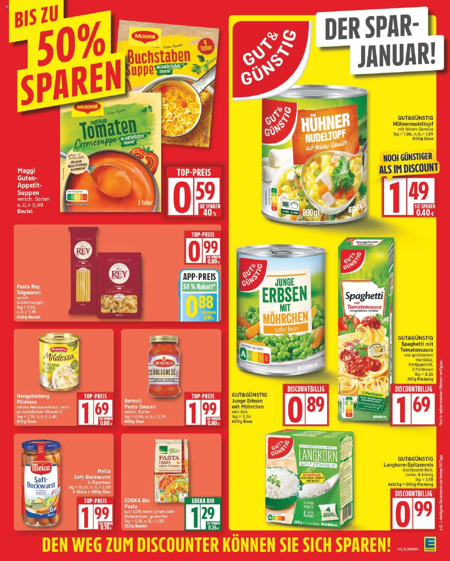 Edeka Prospekt 	 – gültig ab 12.01.2026 | Seite: 15 | Produkte: Pasta, Wein, Erbsen, Frischkase