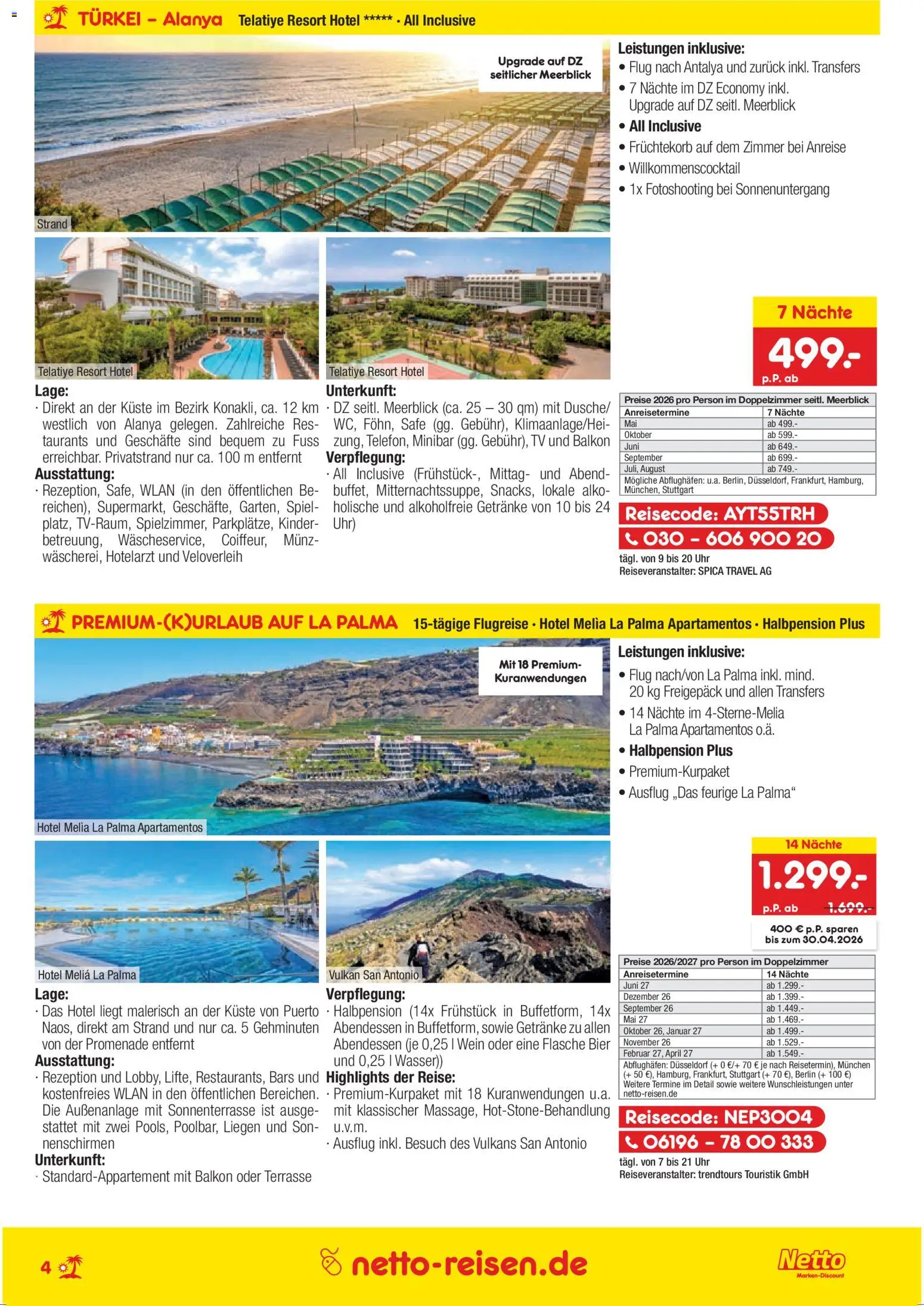 Netto Reisen Prospekt 	 – gültig ab 26.03.2026 | Seite: 4 | Produkte: Spiel, Bier, Uhr, TV