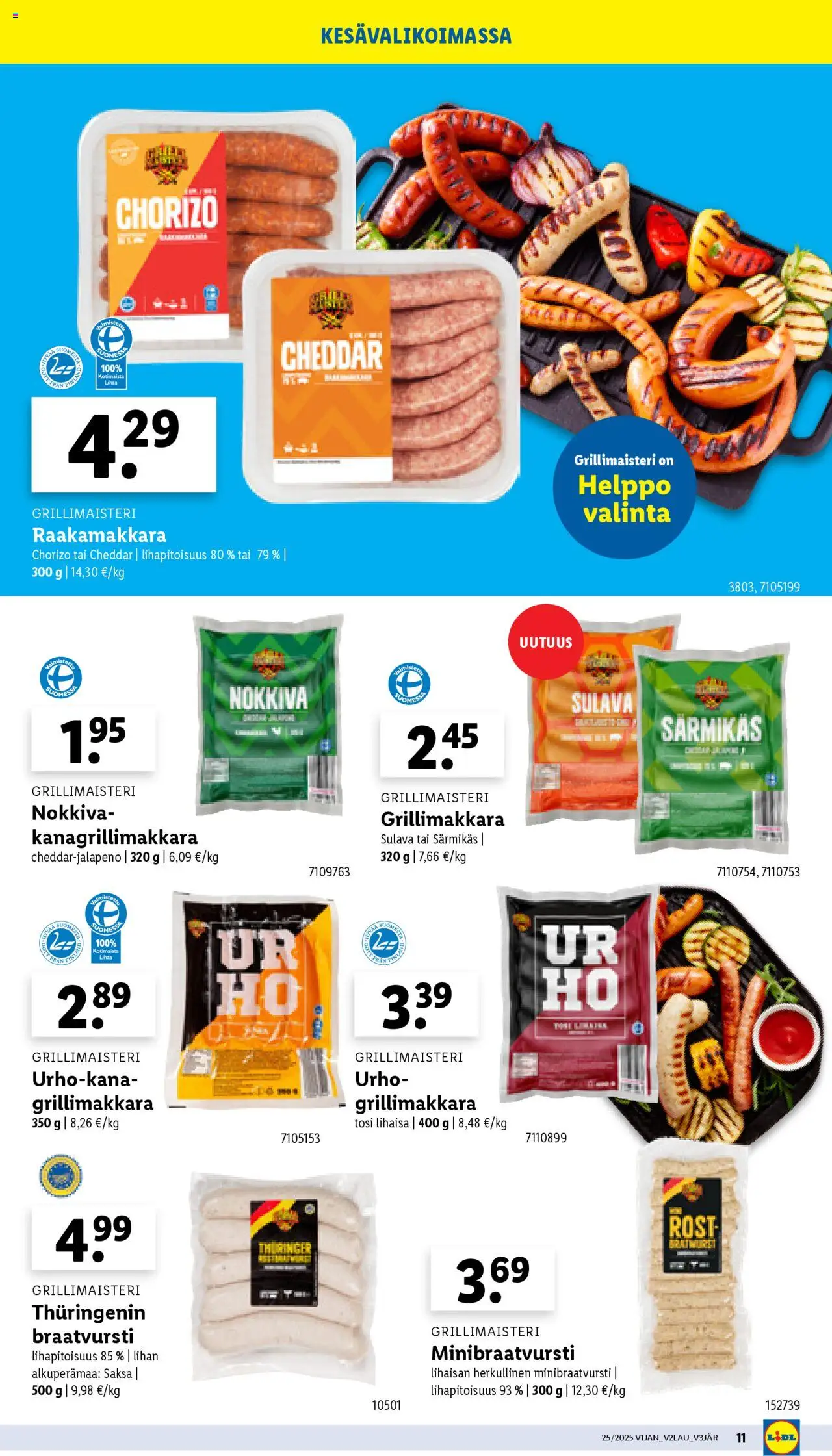  | Sivu: 13 | Tuotteet: Cheddar, Chorizo, Grillimakkara