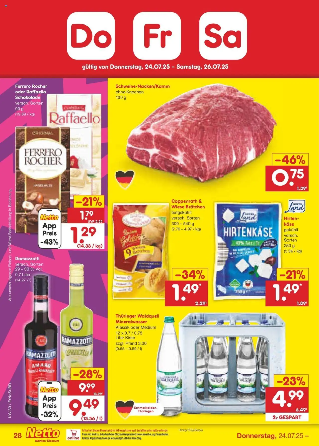 Netto Marken-Discount prospekt Jena-Lobeda	 - gültig ab dem 21.07.2025 | Seite: 42 | Produkte: Raffaello, Mineralwasser, Fleisch, Ramazzotti