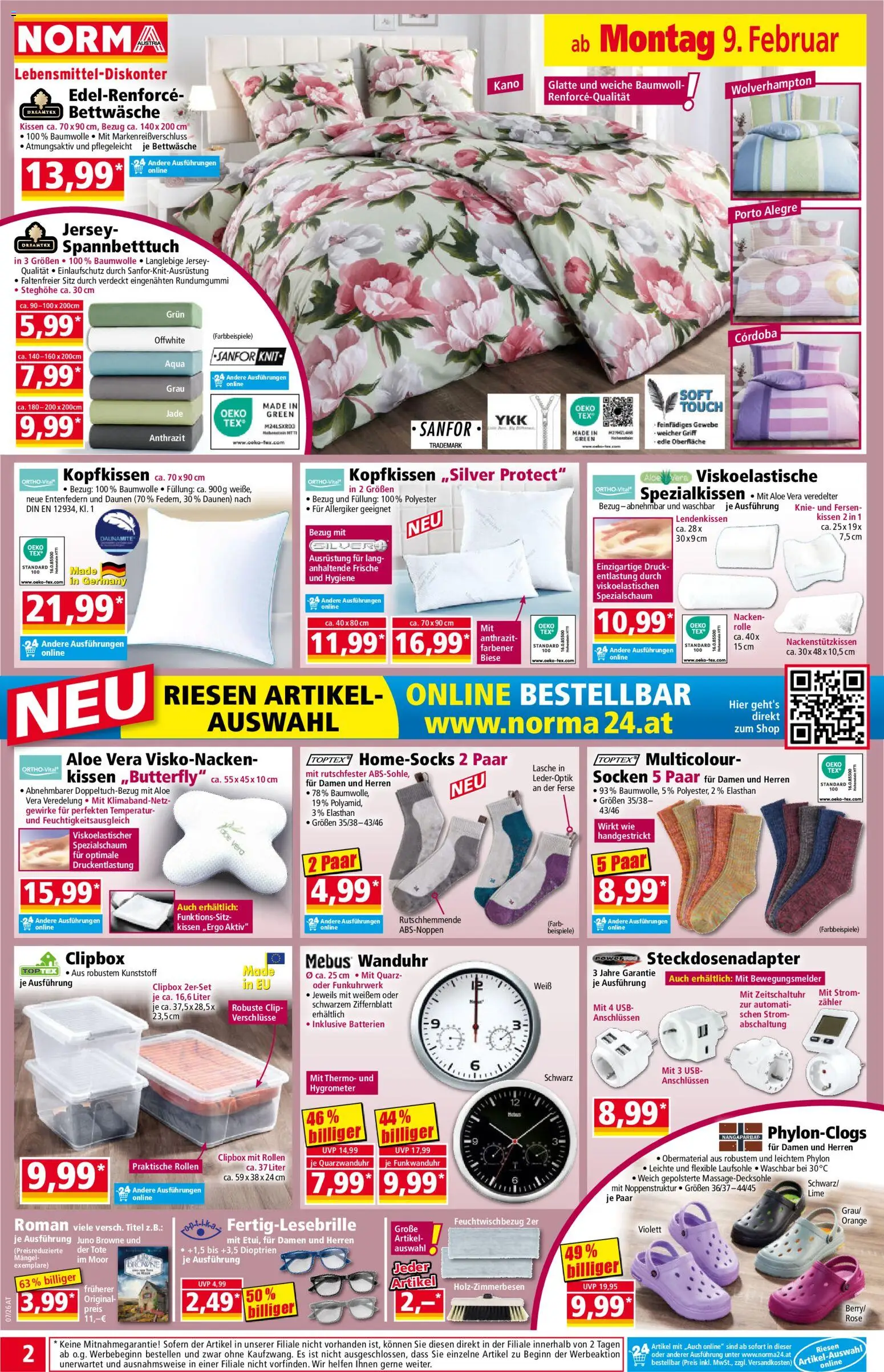 Norma Flugblatt gültig ab 09.02.2026 | Seite: 2 | Produkte: Socken, USB, Kissen