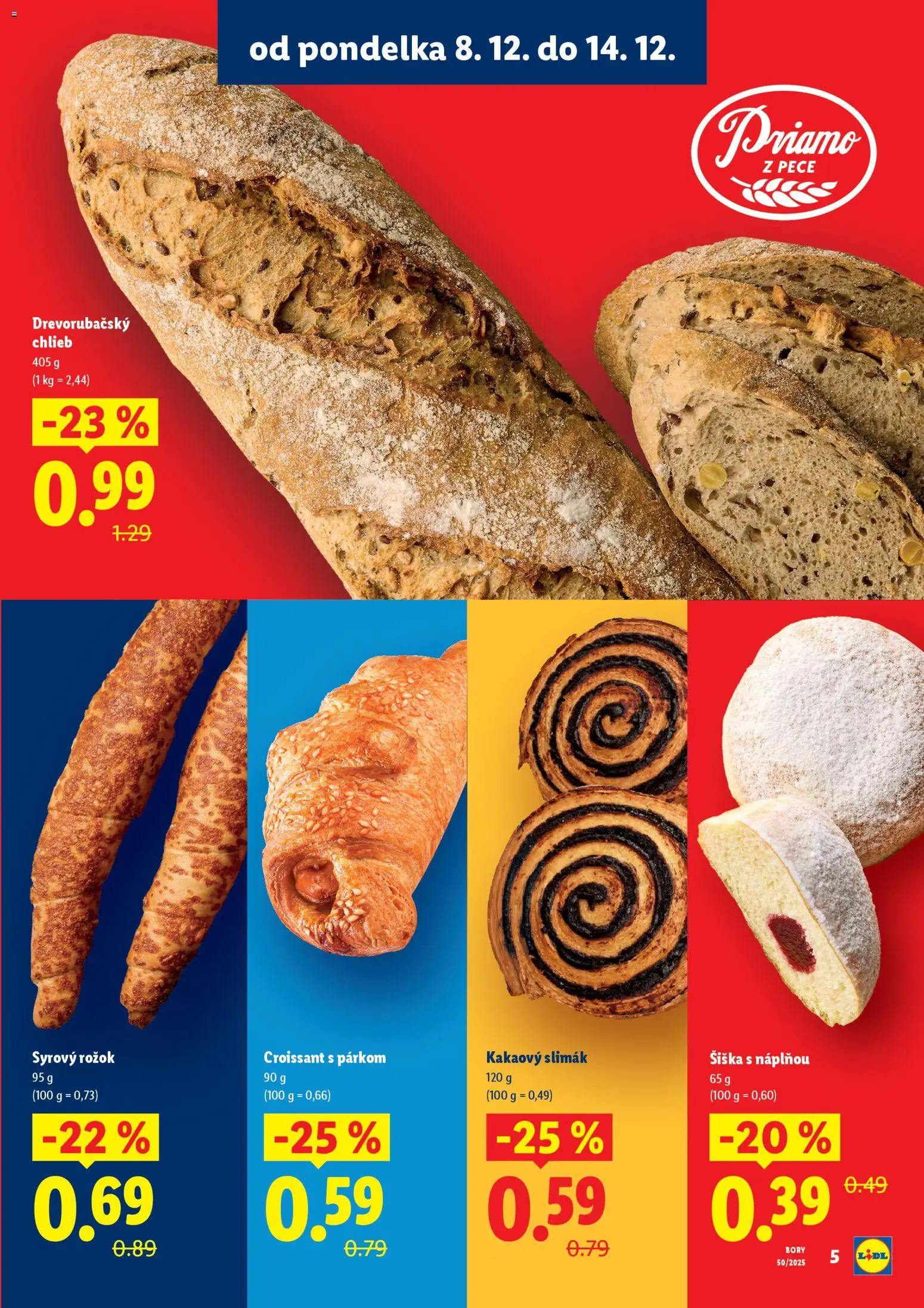 Nové Lidl akcie – leták je platný od 08.12.2025 | Strana: 5 | Produkty: Chlieb, Rožok, Donut, Croissant