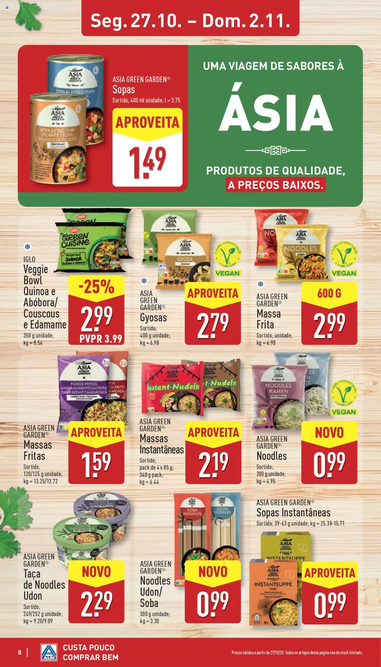 Aldi folheto │ válido de 27.10.2025 | Página: 8 | Produtos: Edamame, Quinoa, Sopa, Massa
