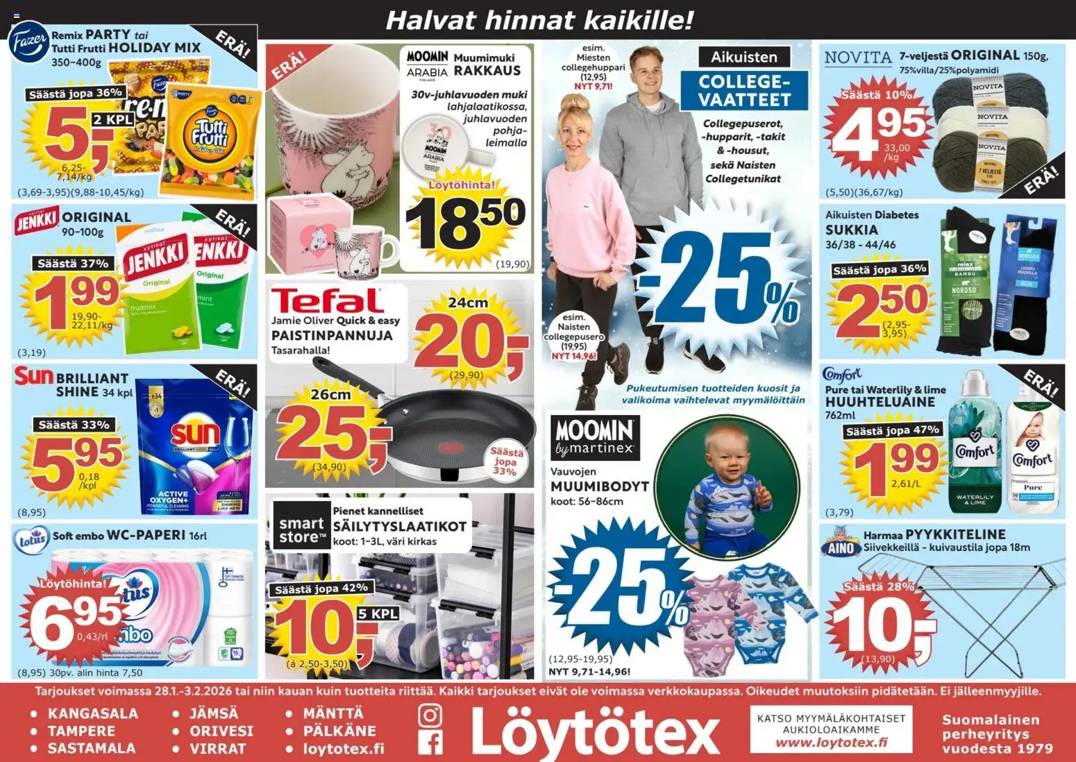Löytötex tarjoukset – voimassa 28.02.2026 alkaen | Sivu: 1 | Tuotteet: Muki, Säilytyslaatikot, Huuhteluaine, Vaatteet