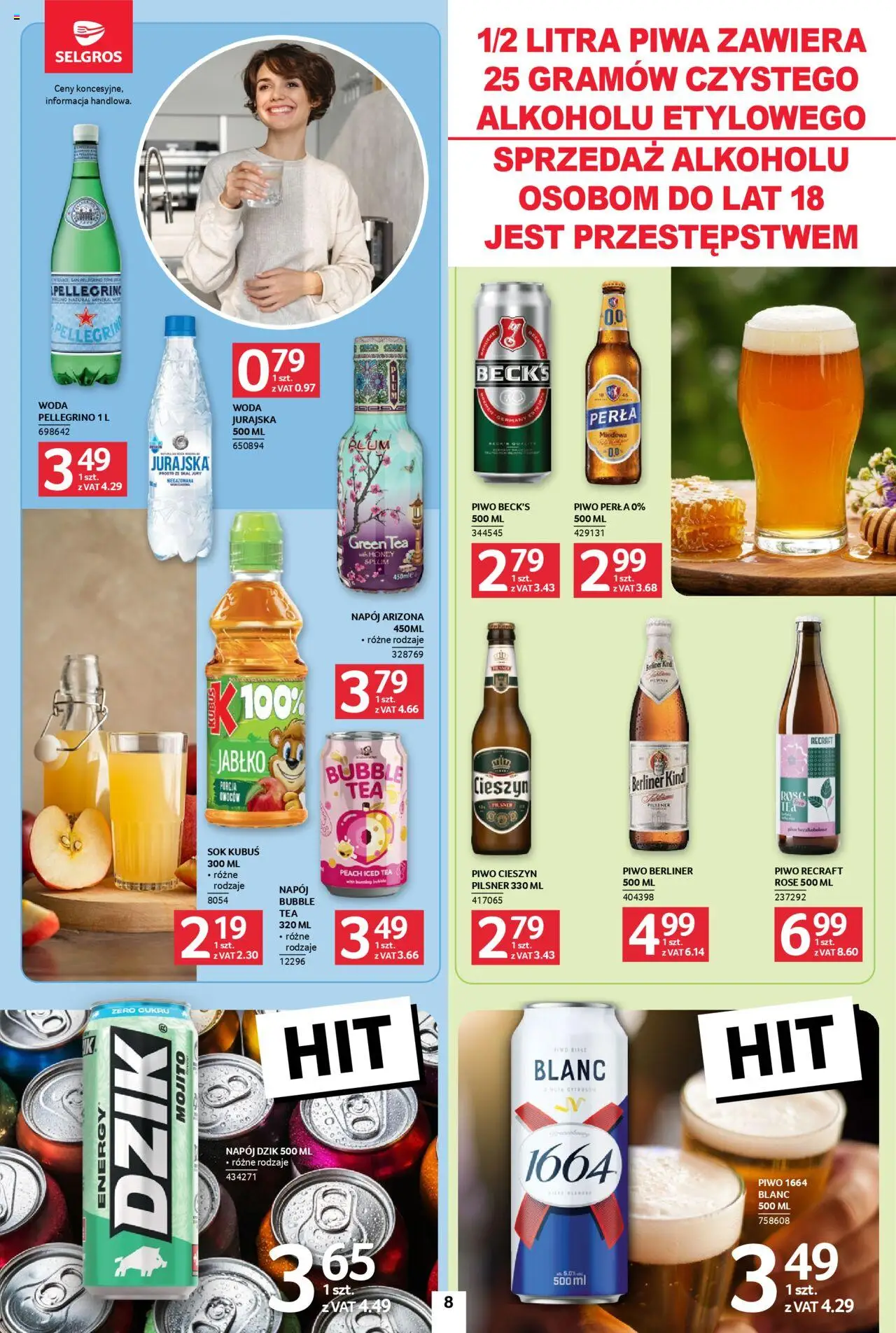 Selgros cash&carry Gazetka - Jeszcze więcej super promocji od 16.10.2025 | Strona: 8 | Produkty: Piwo perła, Sok, Piwo, Woda