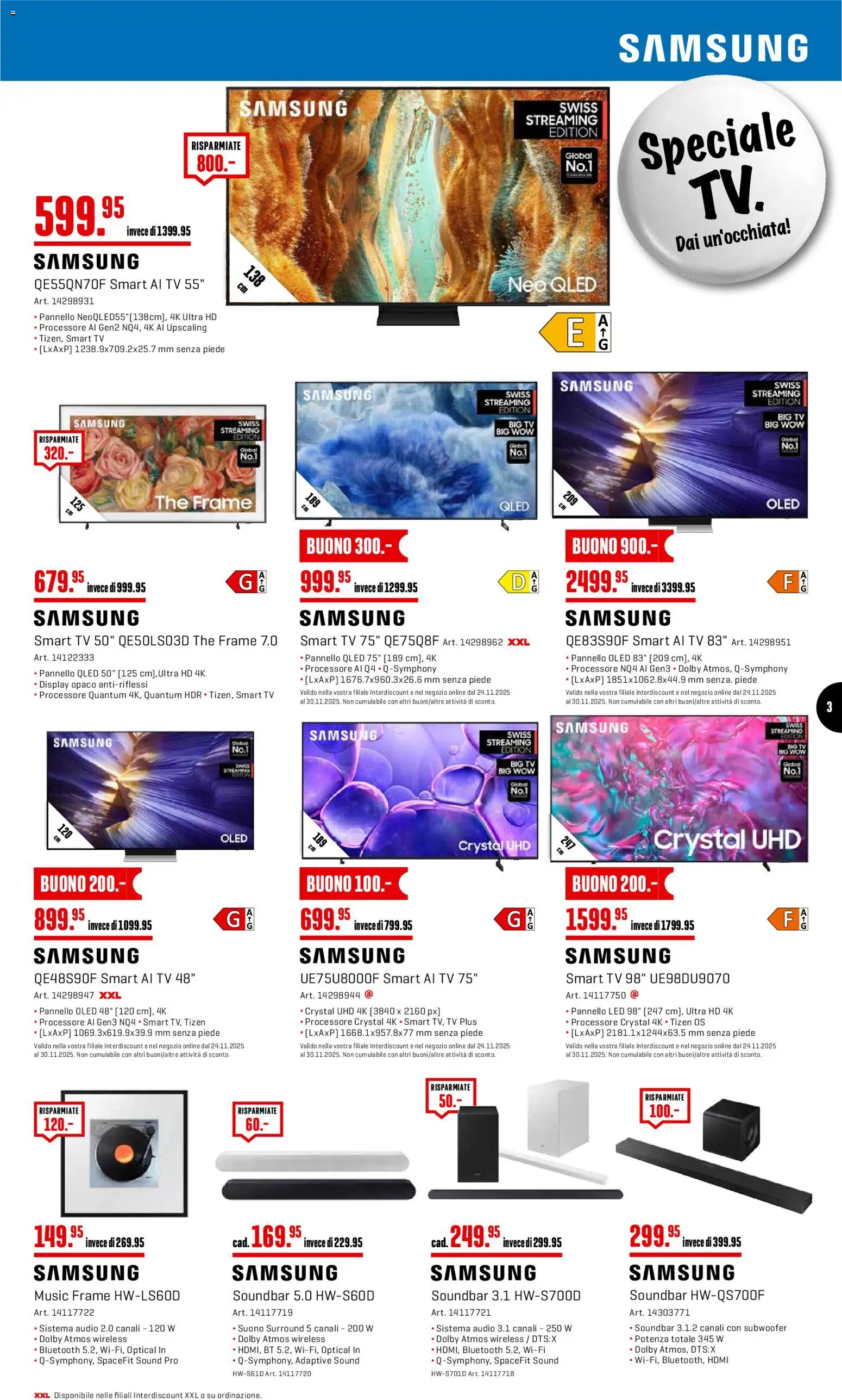 Interdiscount Aktionen IT – gültig ab 24.11.2025 | Seite: 3 | Produkte: Audio, Soundbar, TV, Samsung