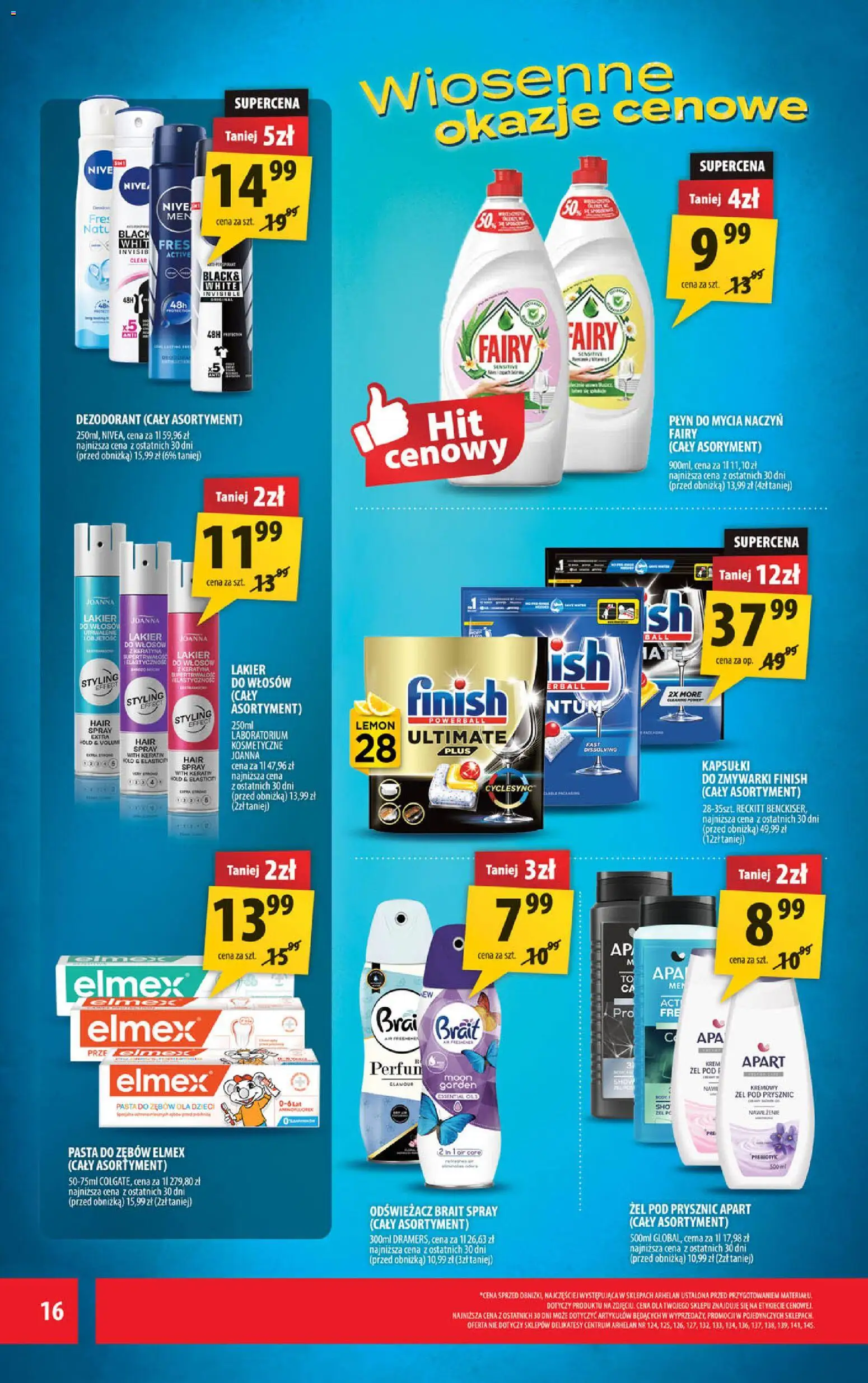 Arhelan gazetka od 08.04.2026 | Strona: 16 | Produkty: Fairy, Pasta do zębów, Finish, Płyn do mycia naczyń