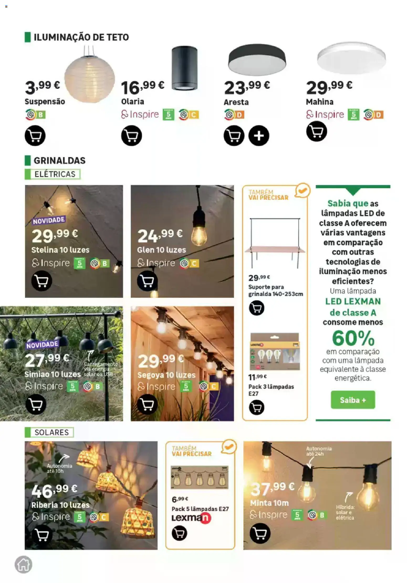 Leroy Merlin Catálogo Jardim │ válido de 12.03.2026 | Página: 56 | Produtos: USB, Suspensão, Lâmpadas