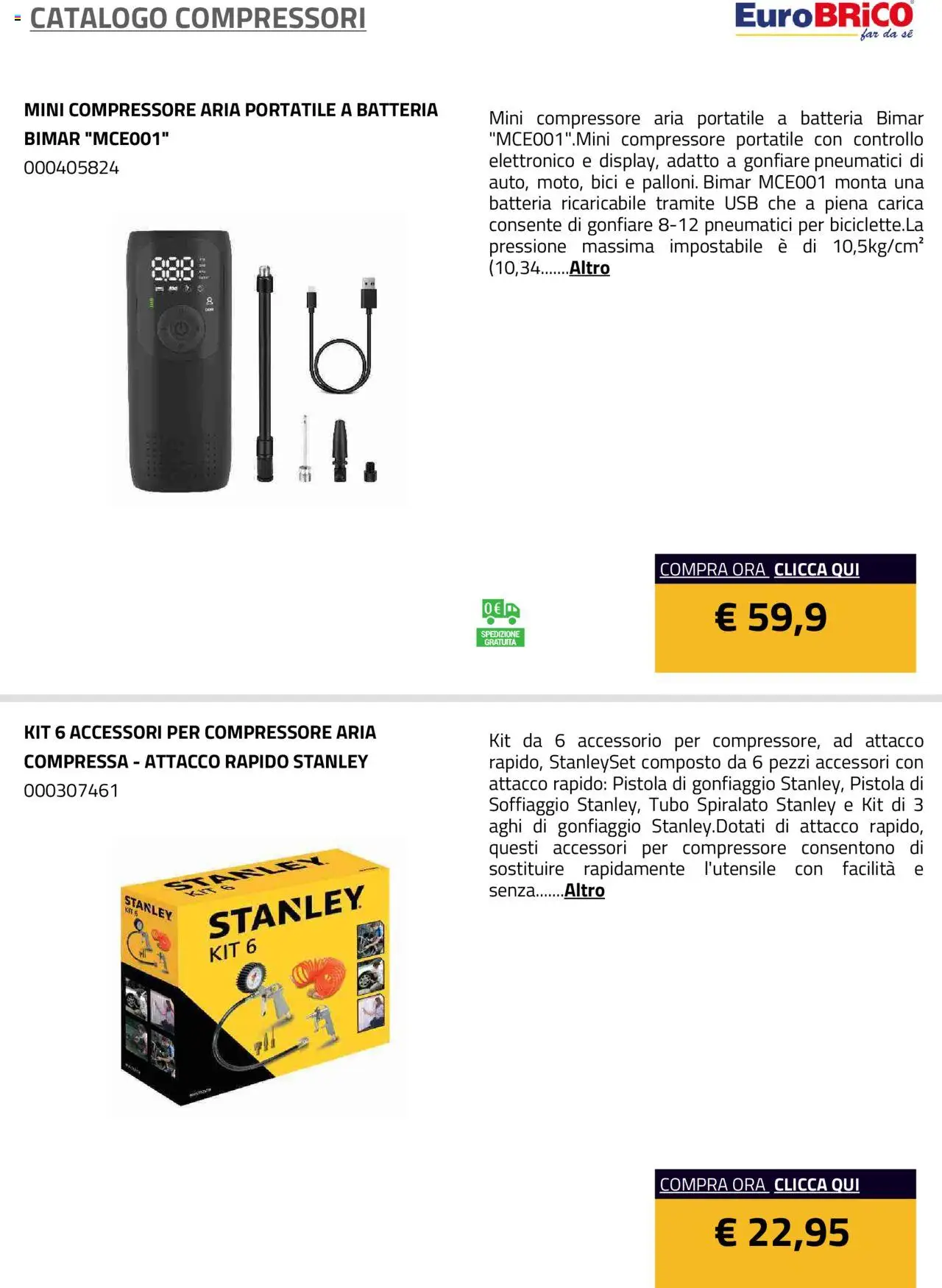 Volantino Eurobrico del 23.07.2025 | Pagina: 15 | Prodotti: Compressore, Tubo, USB, Batteria