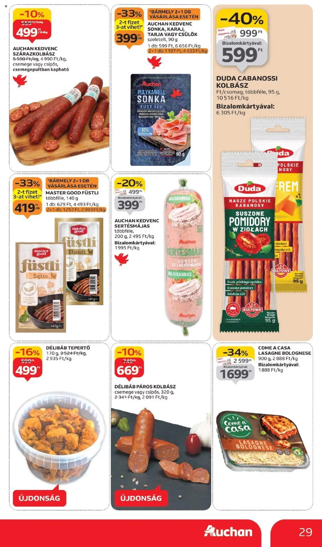 Auchan akciós ujság - amely érvényes a következő dátumtól: 02.10.2025 | Oldal: 29 | Termékek: Kolbász, Tarja, Sonka, Cheddar