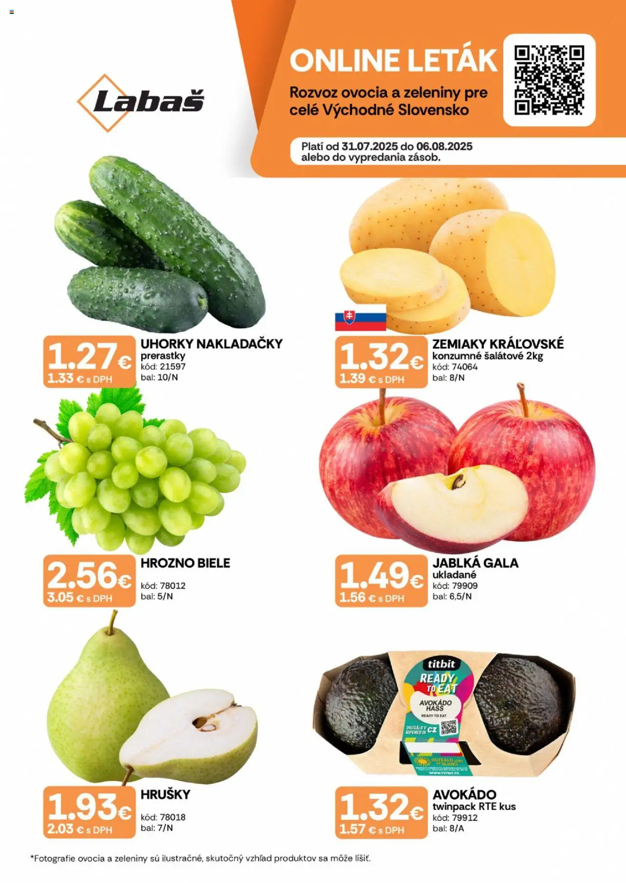 Labaš ovocie a zelenina │ platný od 31.07.2025 | Strana: 1 | Produkty: Jablká, Avokádo, Uhorky, Hrozno