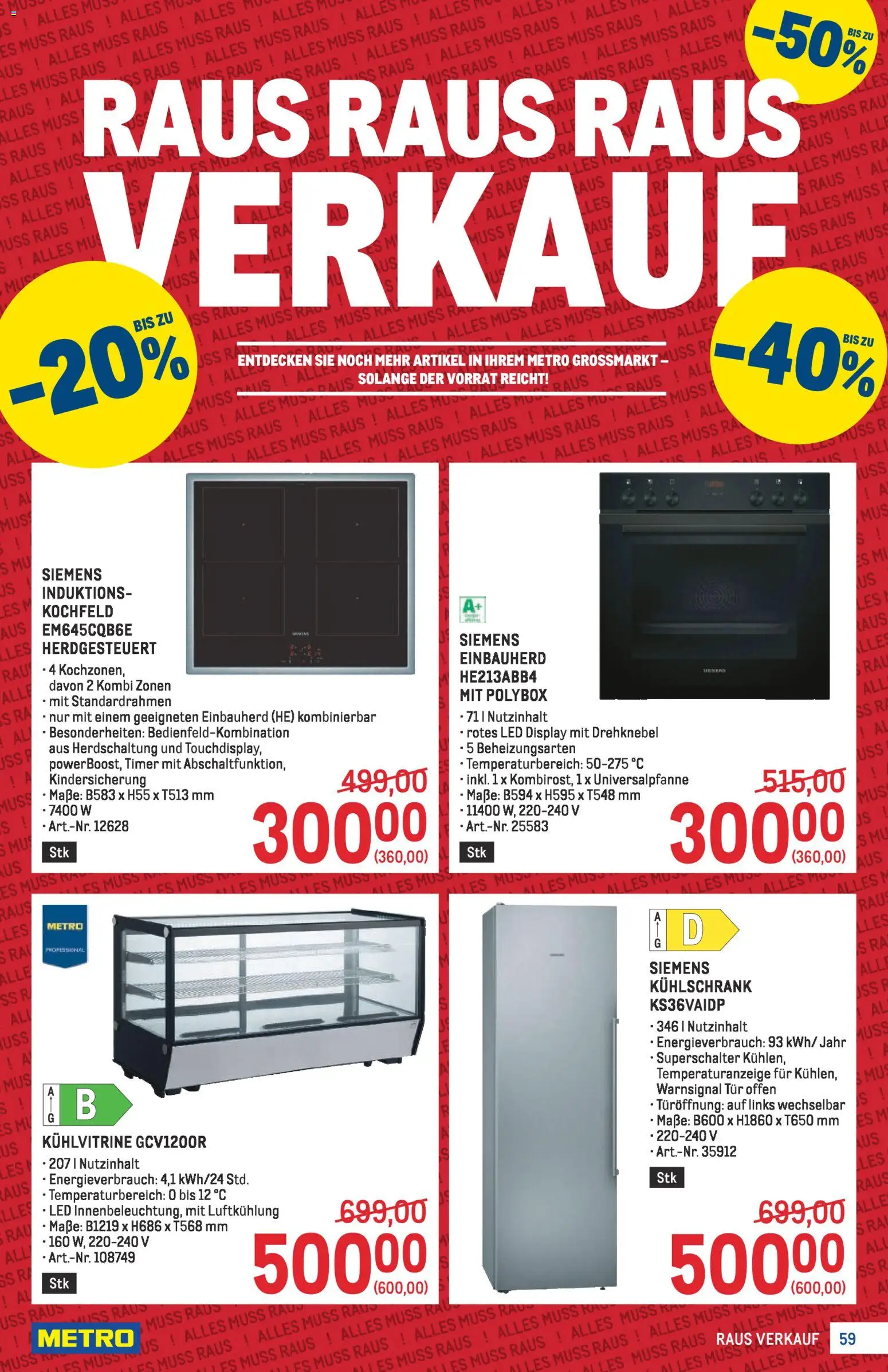Metro Profi gültig ab 08.01.2026 | Seite: 59 | Produkte: Kühlschrank, Kochfeld