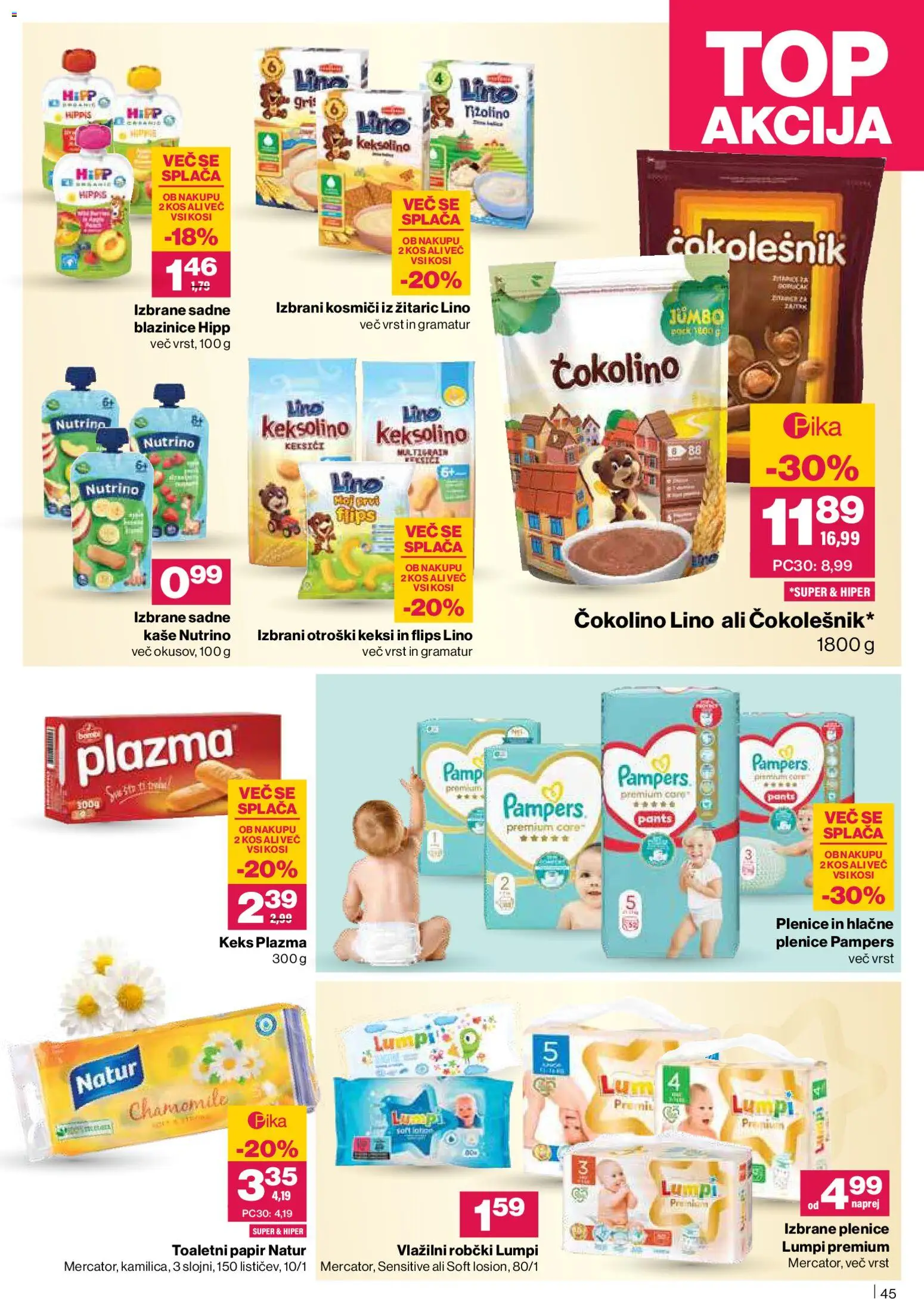 Novi Mercator katalog ponudbe – veljaven od 23.10.2025 | Stran: 45 | Izdelki: Kos, Čokolešnik, Kosmici, Vlažilni robčki