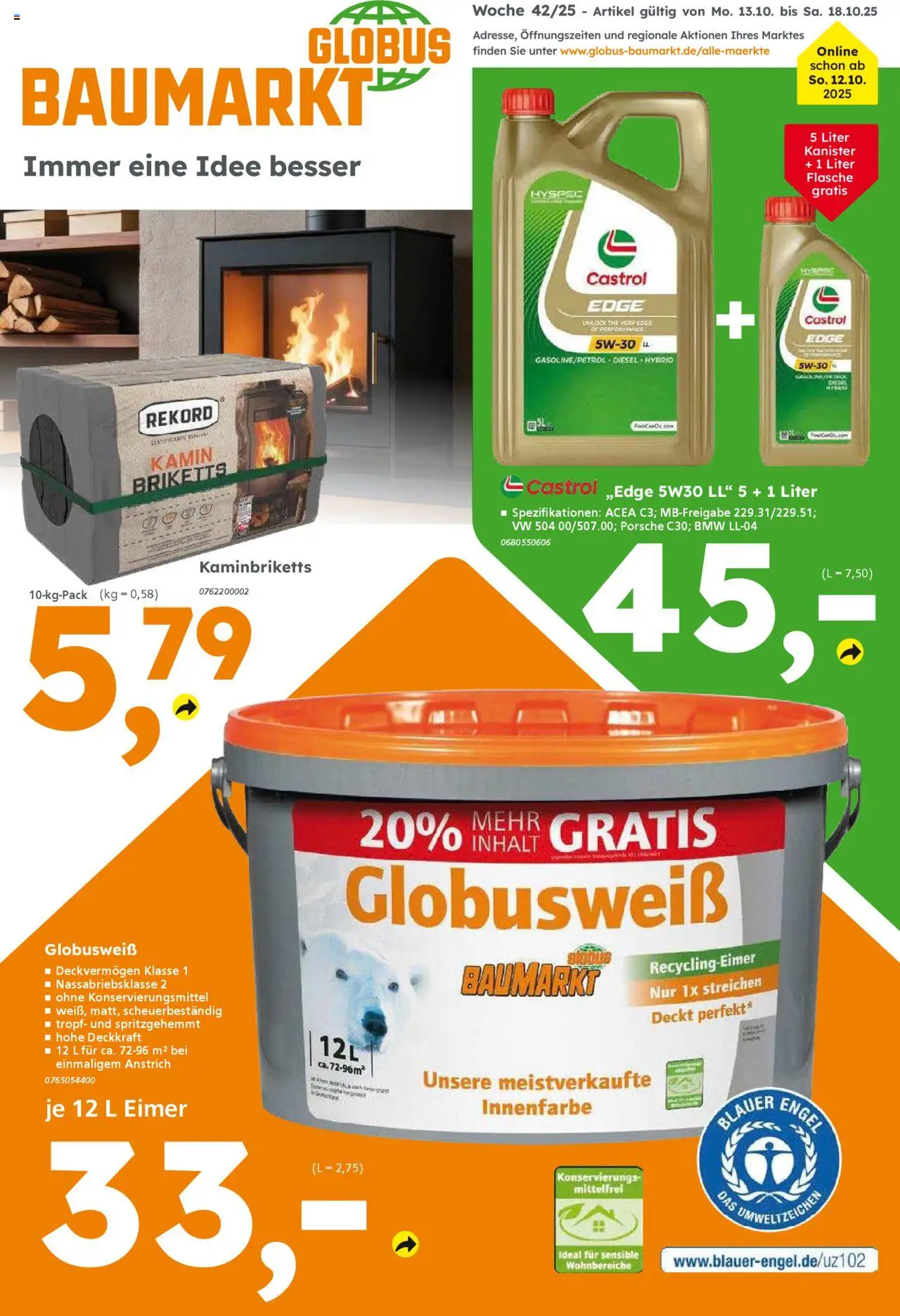 Globus Baumarkt prospekt Weinstadt-Endersbach	 – gültig ab 13.10.2025 | Seite: 1 | Produkte: Kamin