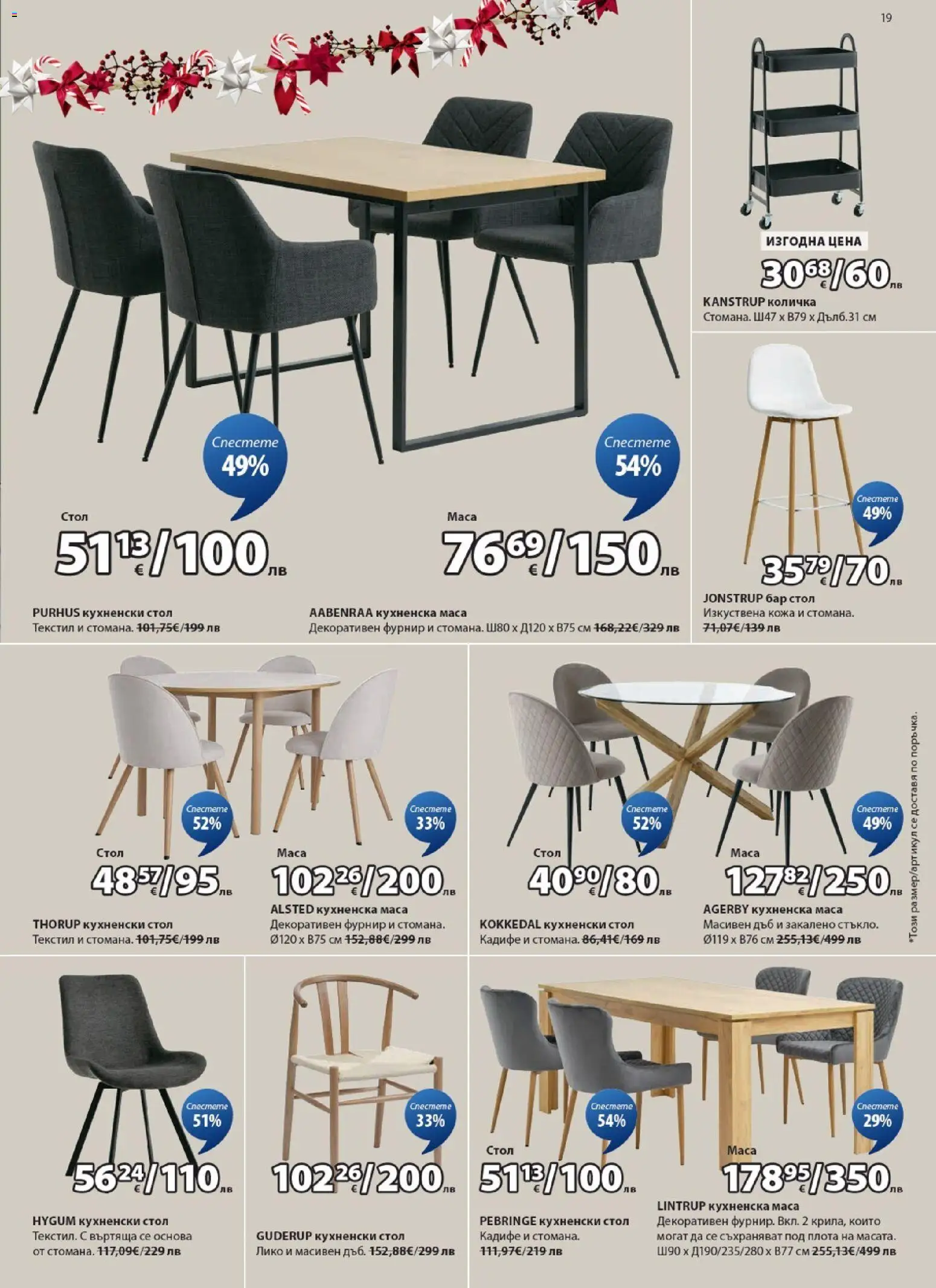 {H1} | Страница: 19 | Продукти: Количка, Маса, Стол