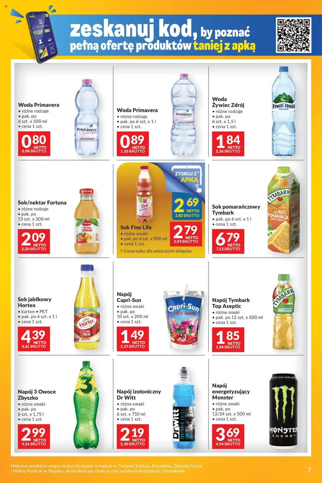 Makro Gazetka - Mega oferty dla Twojego Sklepu od 16.09.2025 | Strona: 7 | Produkty: Sok pomarańczowy, Sok jabłkowy, Woda, Owoce