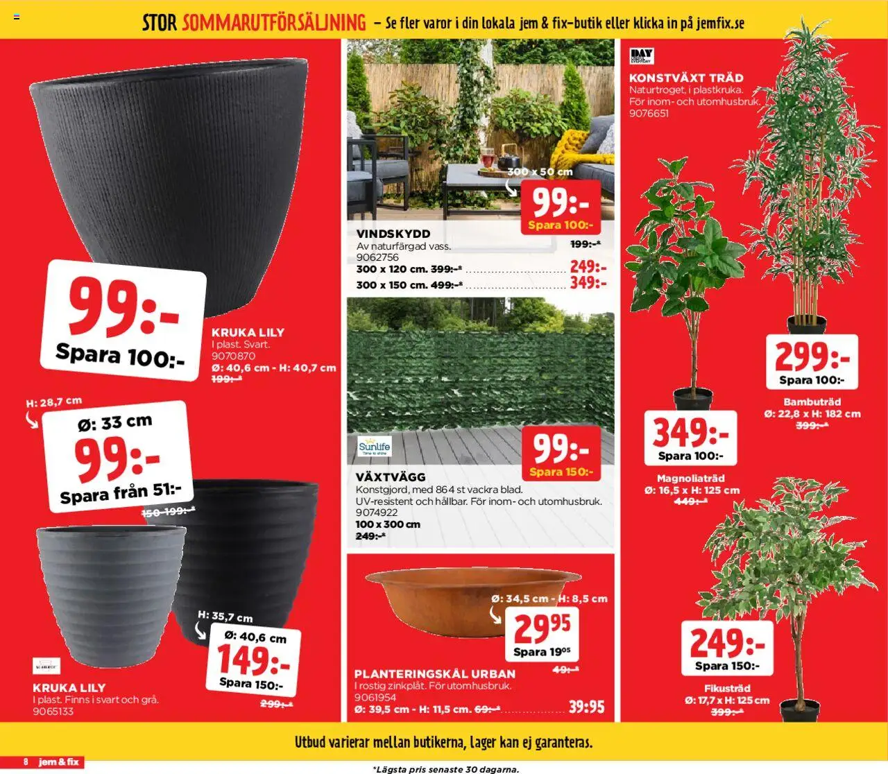 Jem & Fix reklamblad aktuell från 04.08.2025 | Sida: 8 | Produkter: Konstväxt, Vindskydd, Kruka