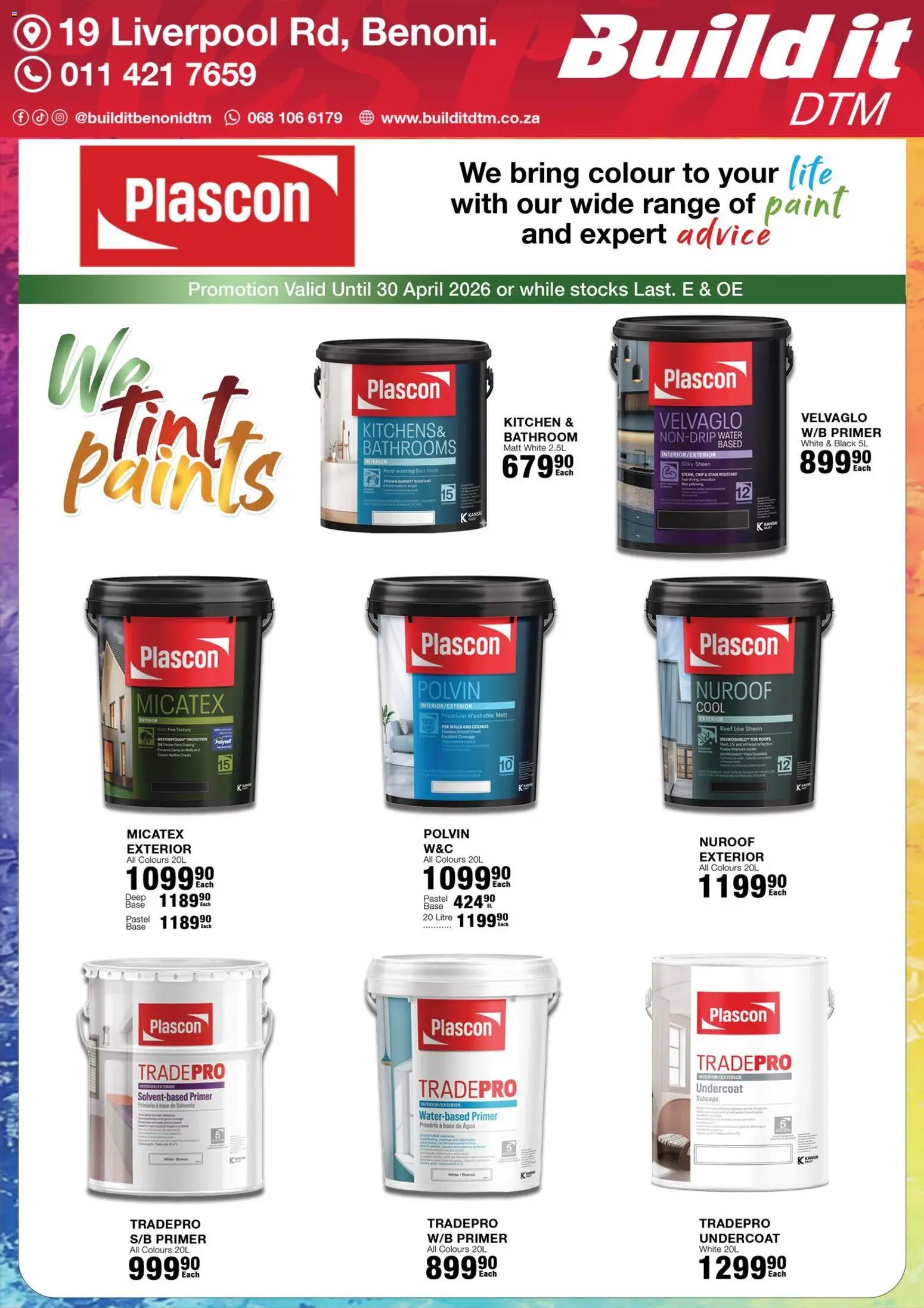 New Build It catalogue – valid from 08.04.2026 | Page: 3 | Products: Primer, Paint, Polvin, Water