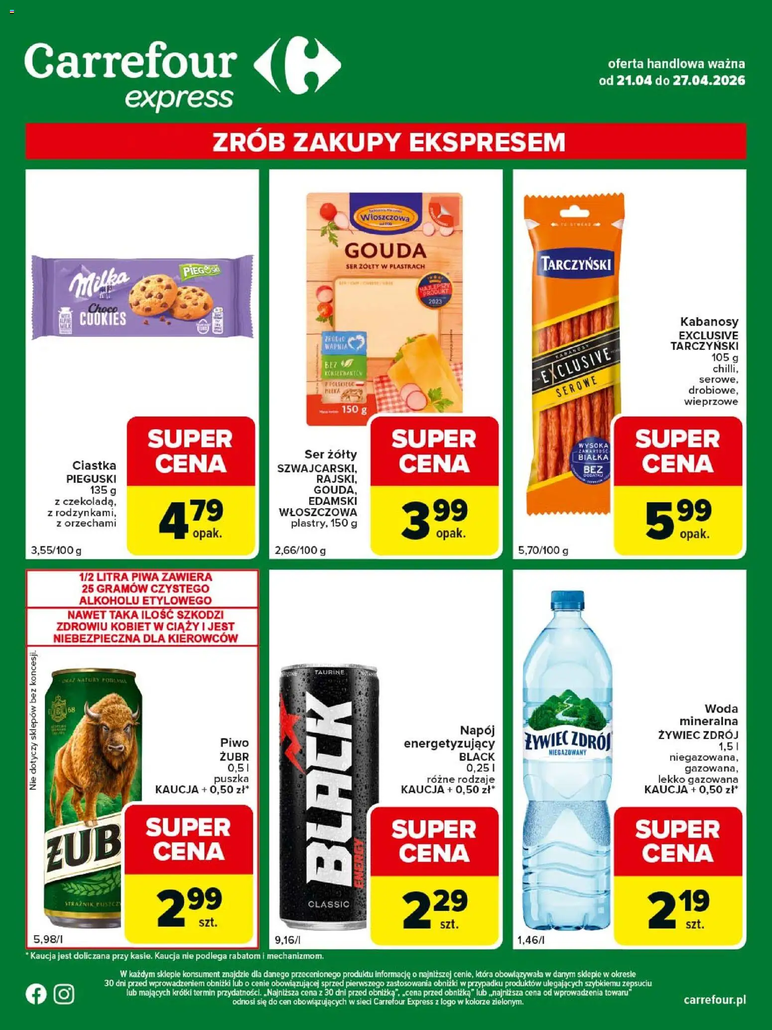 Carrefour gazetka - Express od 21.04.2026 | Strona: 2 | Produkty: Ser żółty, Kabanosy, Piwo, Woda