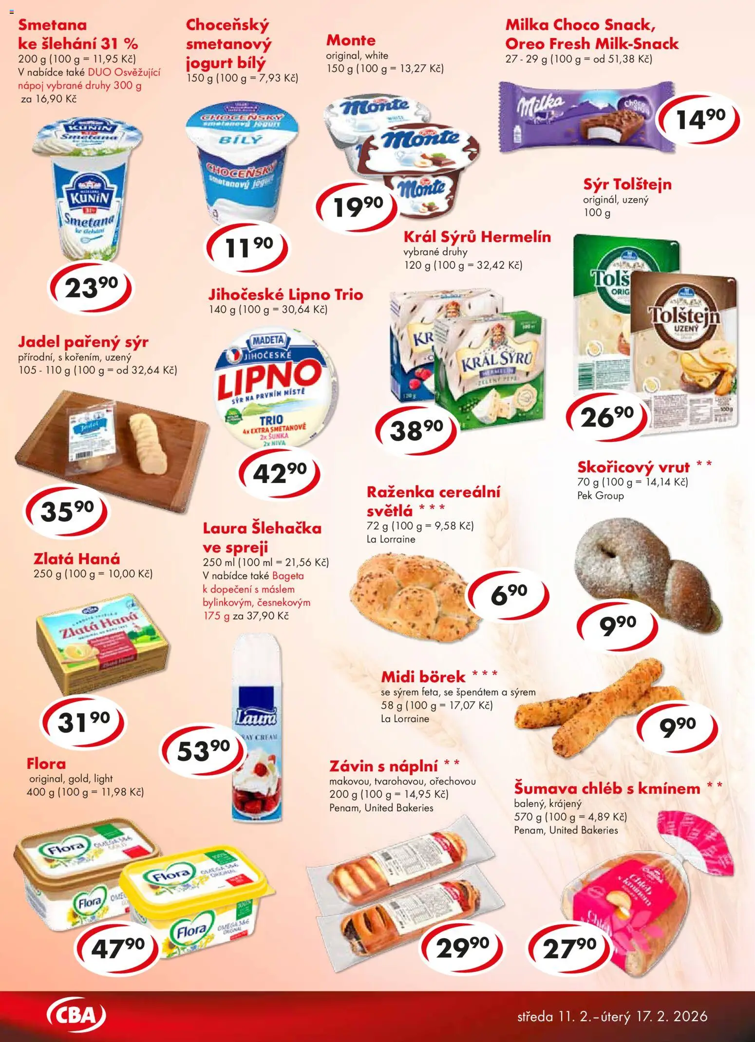 CBA leták - Premium od 11.02.2026 | Strana: 2 | Produkty: Jogurt, Chléb, Milka, Šunka
