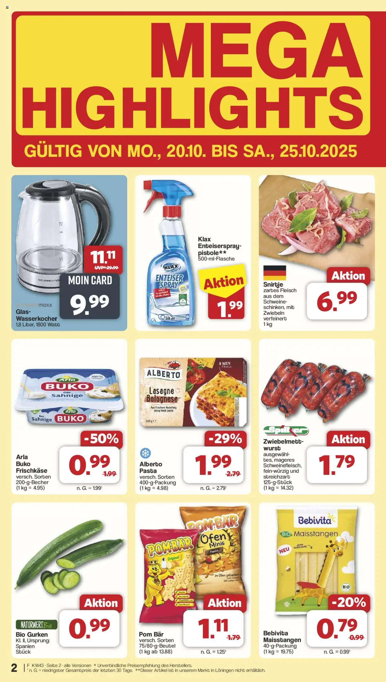Famila Nordwest Prospekt 	 – gültig ab 20.10.2025 | Seite: 2 | Produkte: Zwiebeln, Arla buko, Gurken, Frischkase