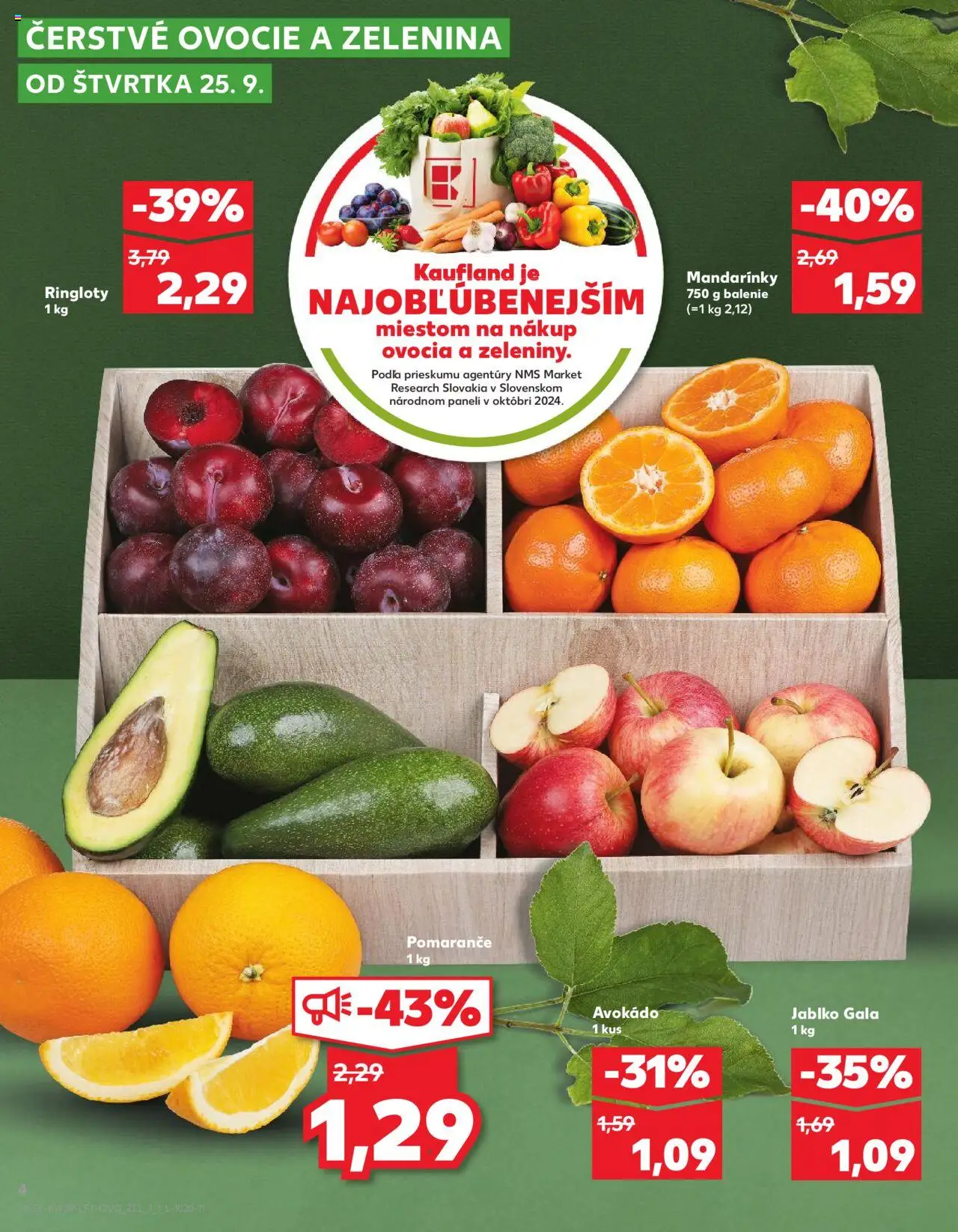 Nové Kaufland akcie – leták je platný od 25.09.2025 | Strana: 4 | Produkty: Pomaranče, Apple, Mandarinky, Ovocie
