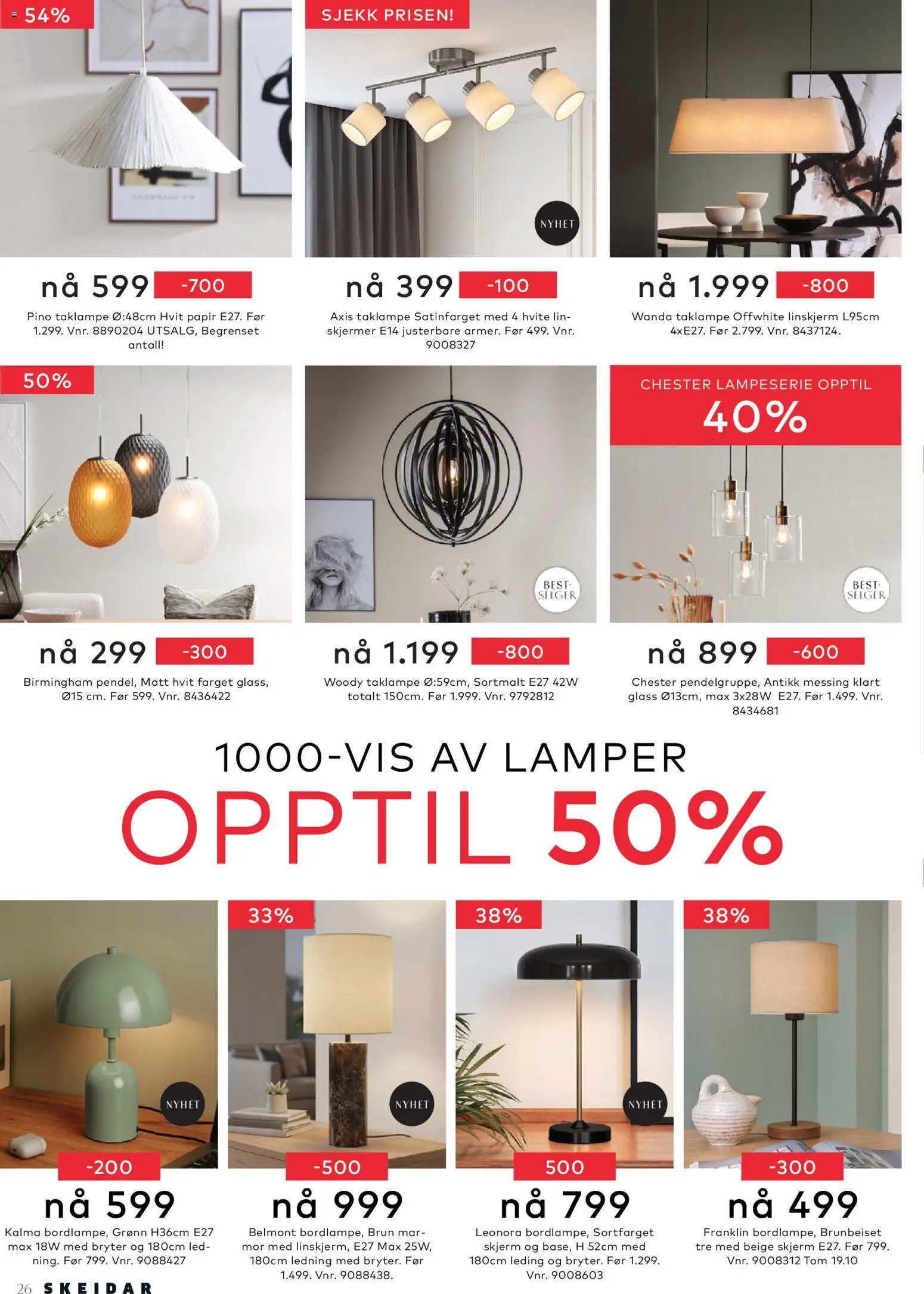 {H1} | Side: 26 | Produkter: Taklampe, Ledning, Skjerm, Glass