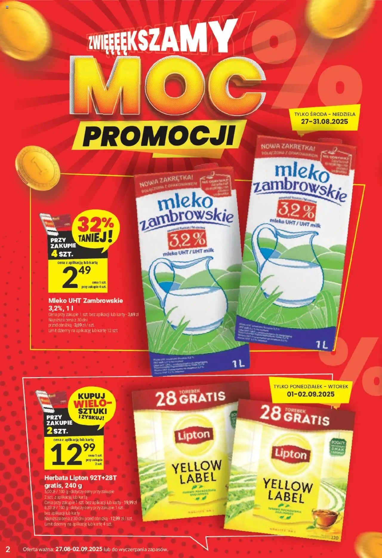 Twój Market Gazetka od 27.08.2025 | Strona: 2 | Produkty: Karta, Herbata lipton, Mleko, Herbata
