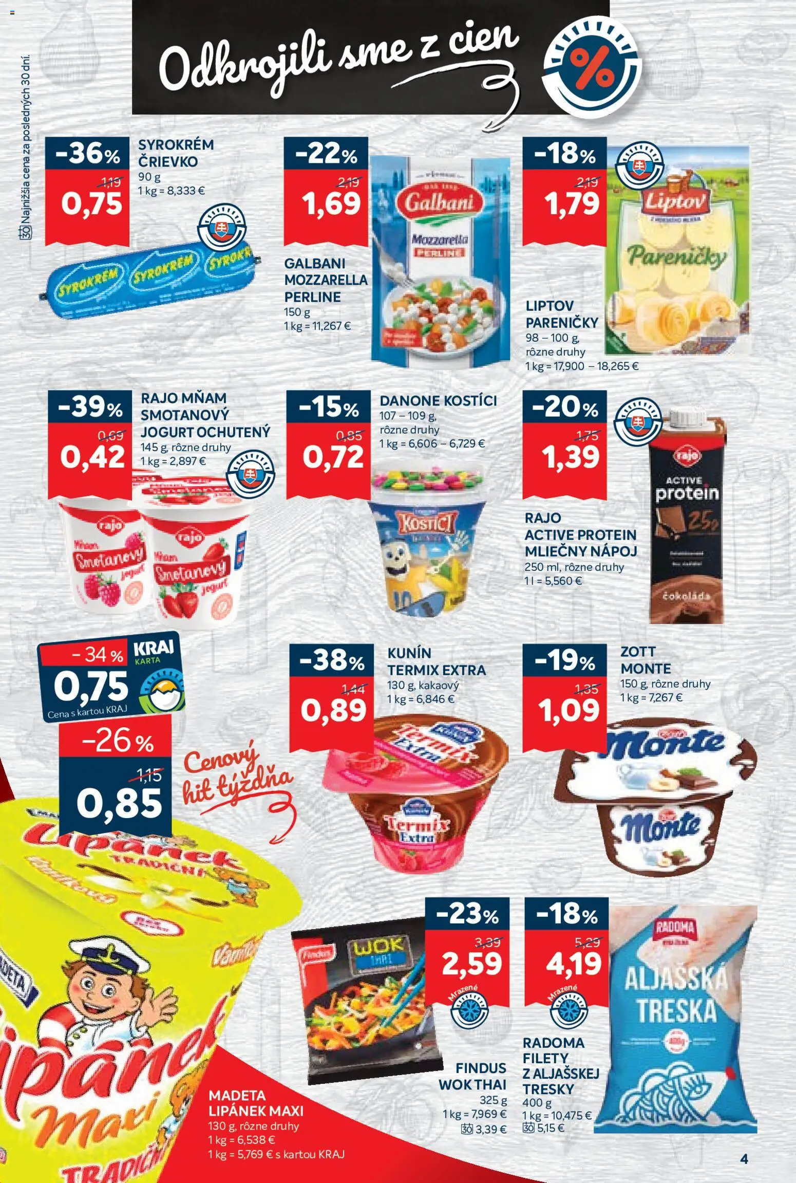 Nové Kraj akcie – leták je platný od 23.04.2026 | Strana: 6 | Produkty: Jogurt, Mozzarella, Protein, Treska
