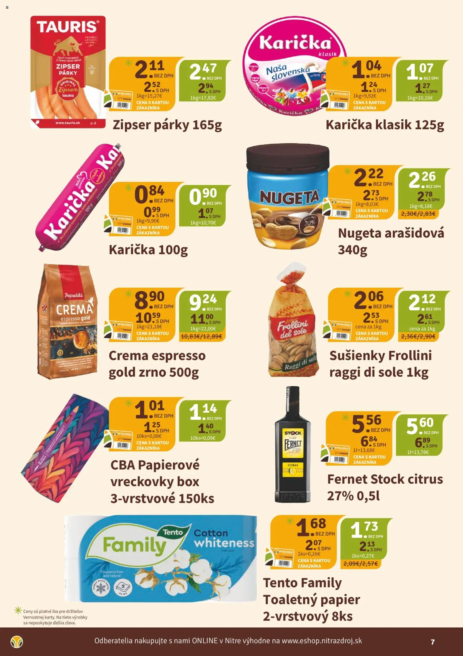 Nové Nitrazdroj akcie – leták je platný od 17.04.2026 | Strana: 7 | Produkty: Toaletný papier, Fernet, Párky, Fernet Stock