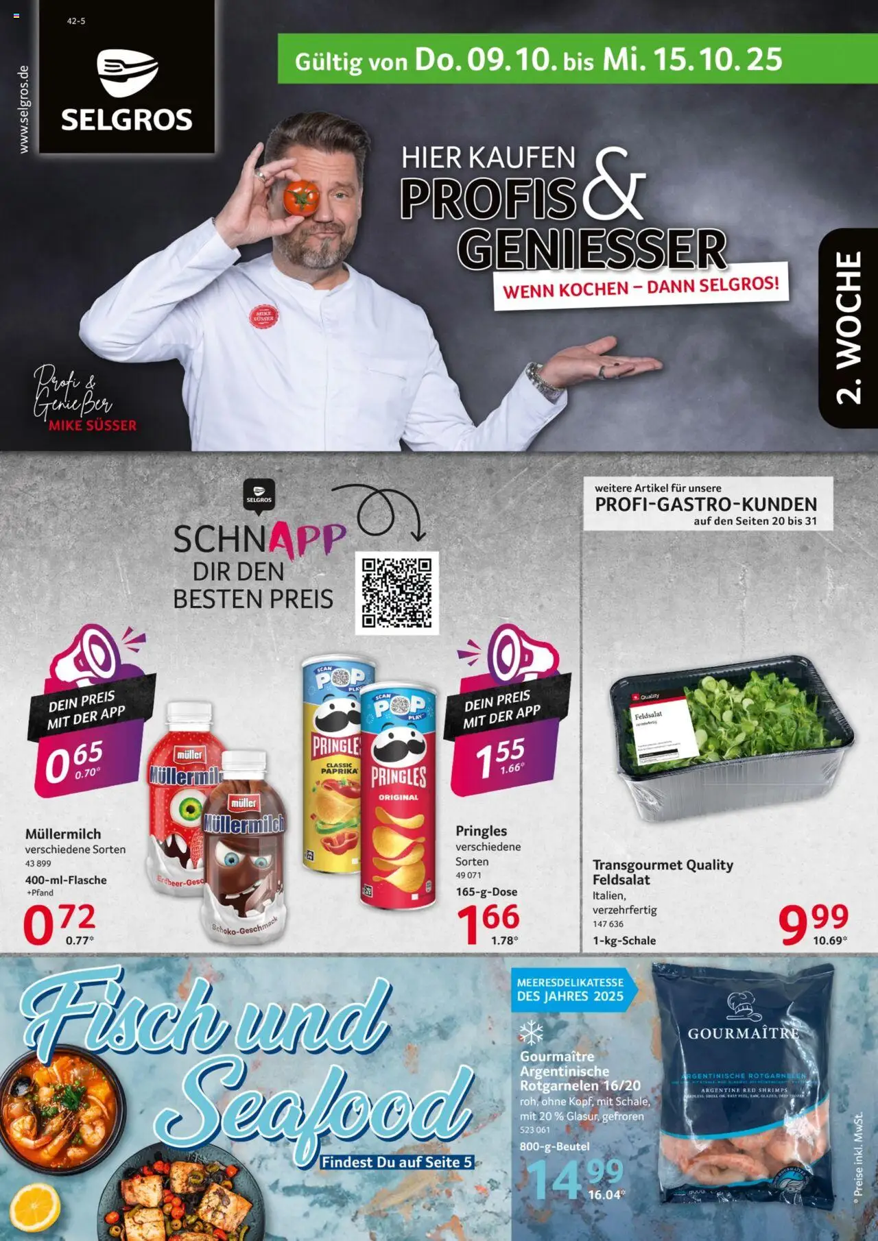 Selgros Prospekt 	 – gültig ab 09.10.2025 | Seite: 1 | Produkte: Fisch, Müllermilch, Pringles