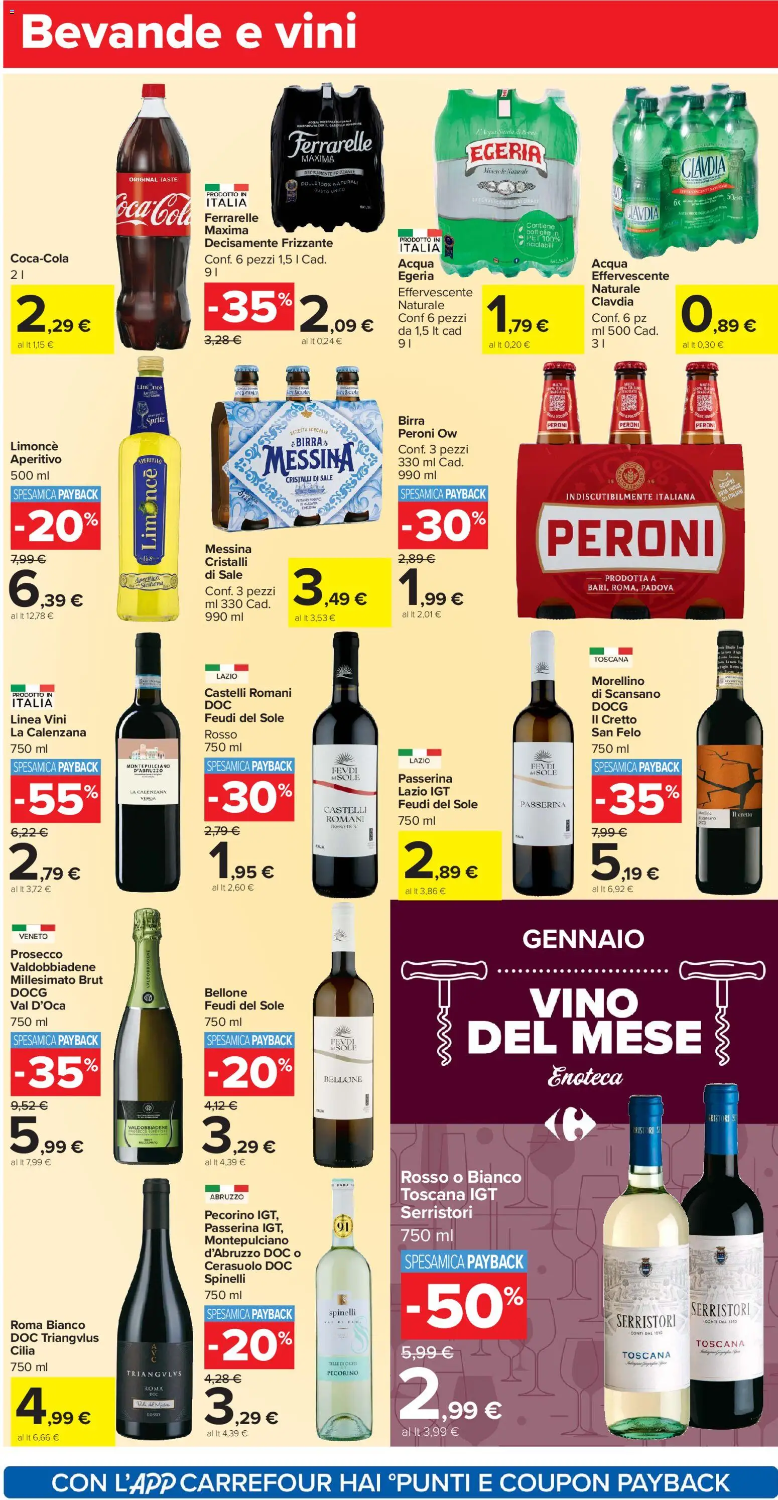 Volantino Carrefour del 02.01.2026 | Pagina: 14 | Prodotti: Prosecco, Acqua minerale, Ferrarelle, Pecorino