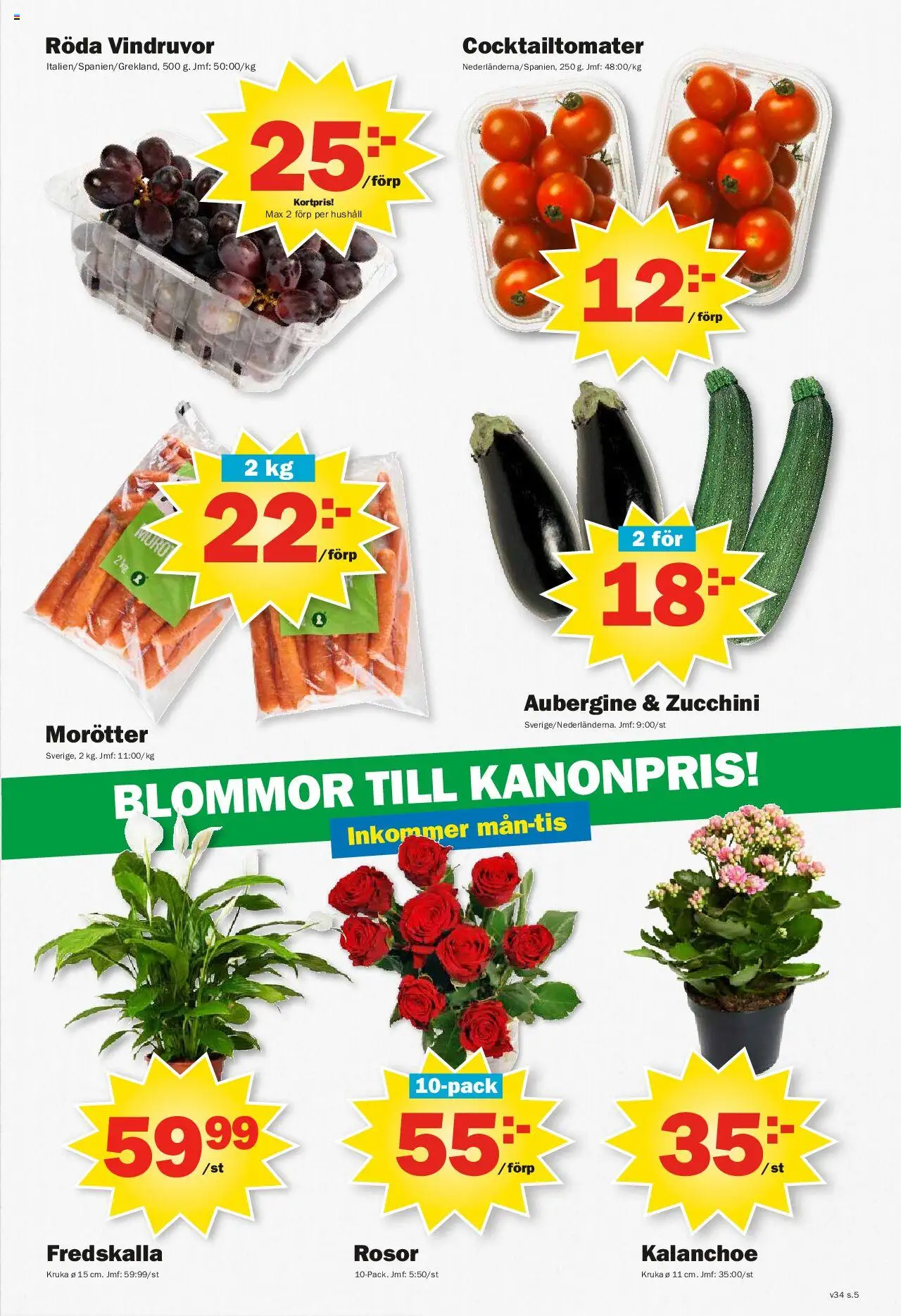 Pekås reklamblad aktuell från 18.08.2025 | Sida: 5 | Produkter: Vindruvor, Cocktailtomater, Kruka, Zucchini