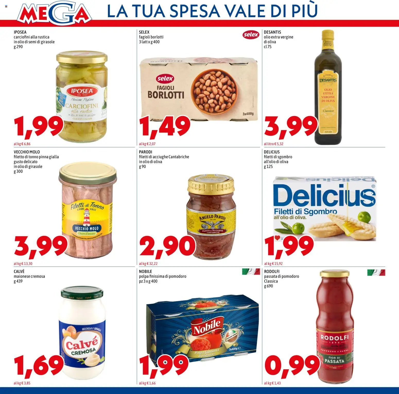 Volantino Mega del 08.04.2026 | Pagina: 8 | Prodotti: Pomodoro, Olio, Tonno, Olio di girasole