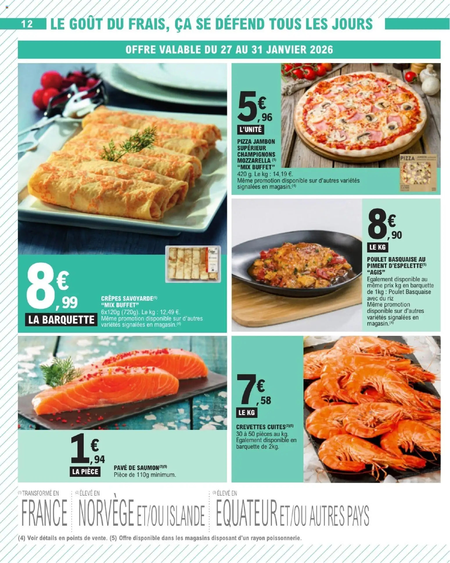 {H1} | Page: 12 | Produits: Pavé de saumon, Mozzarella, Jambon, Riz