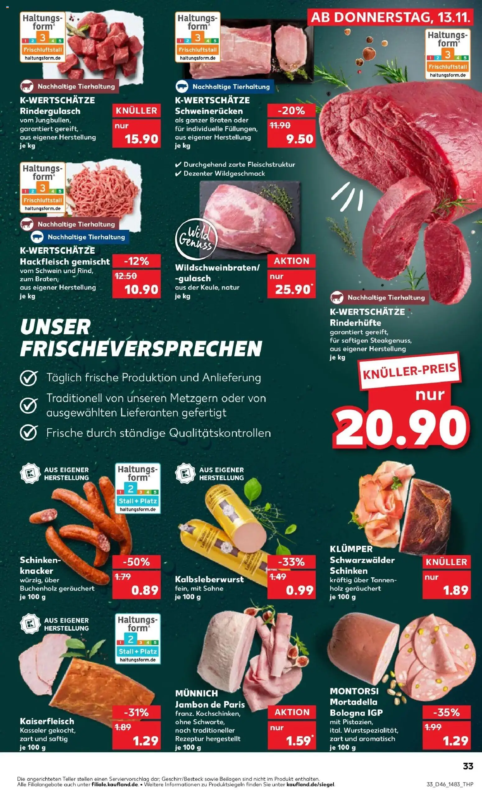 Kaufland prospekt Frankfurt Am Main	 – gültig ab 17.11.2025 | Seite: 33 | Produkte: Rindergulasch, Schinken, Sahne, Hackfleisch