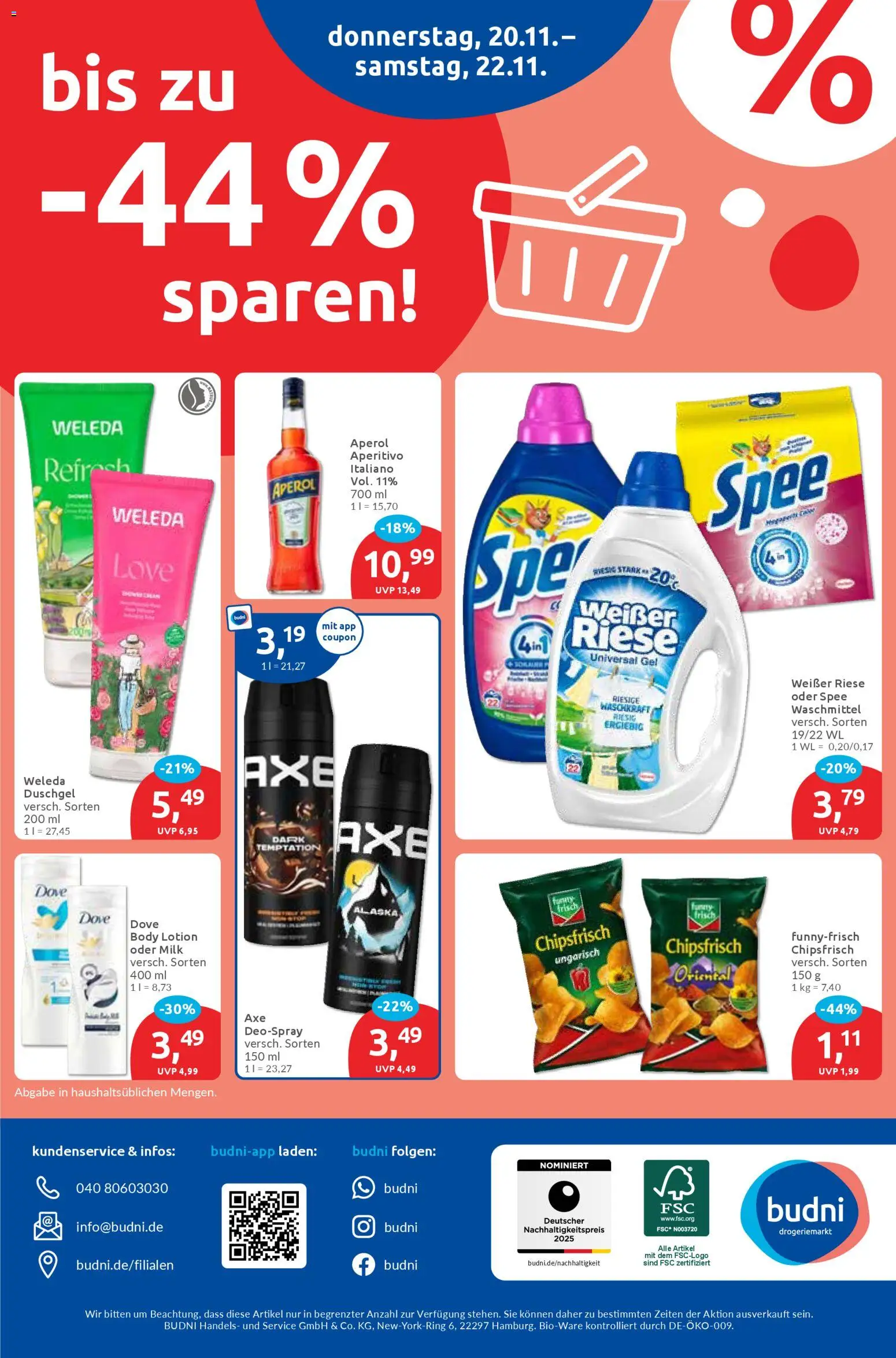 Budni Prospekt 	 – gültig ab 17.11.2025 | Seite: 8 | Produkte: Duschgel, Body Lotion, Deospray, Aperol
