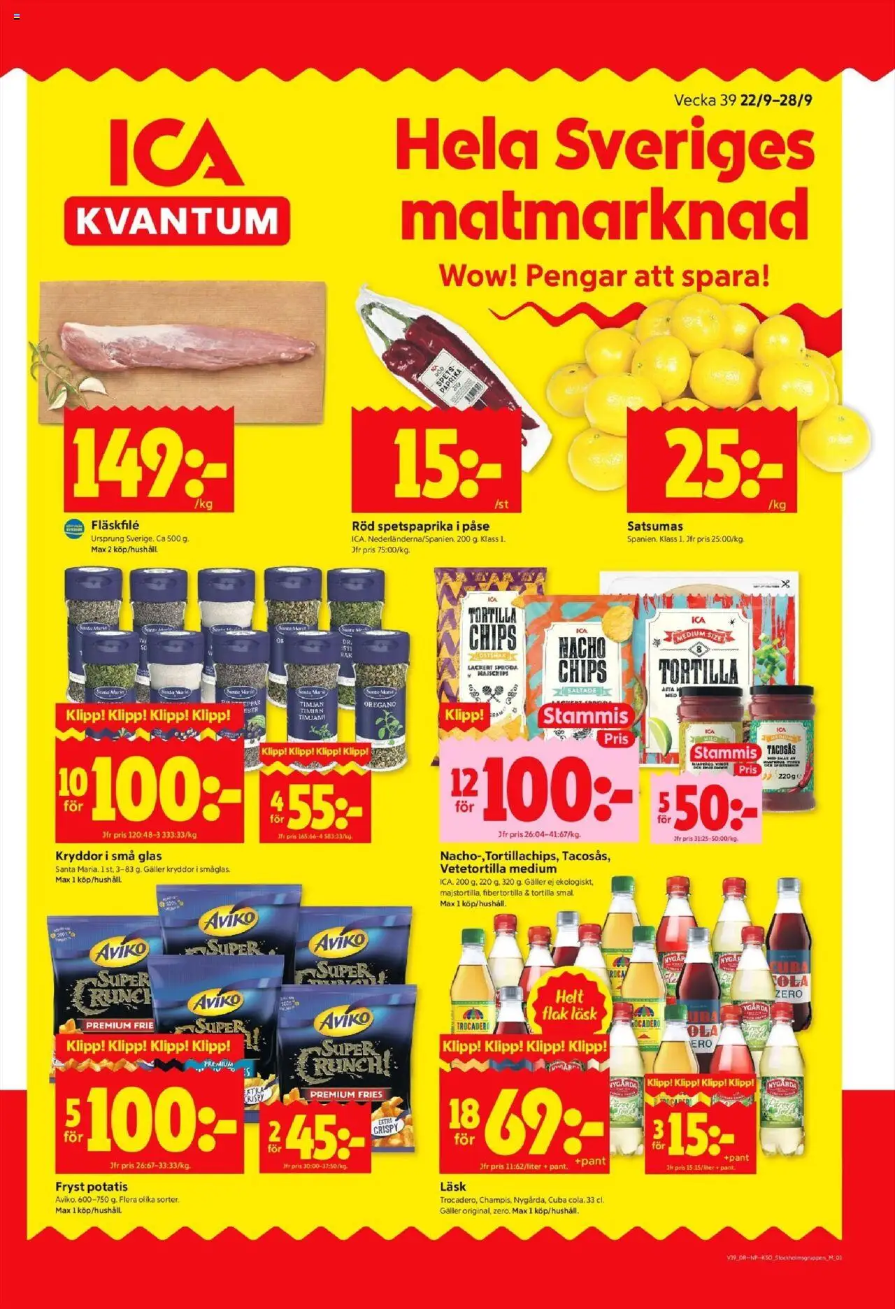 ICA Kvantum reklamblad aktuell från 22.09.2025 | Sida: 1 | Produkter: Timjan, Tacosås, Chips, Oregano