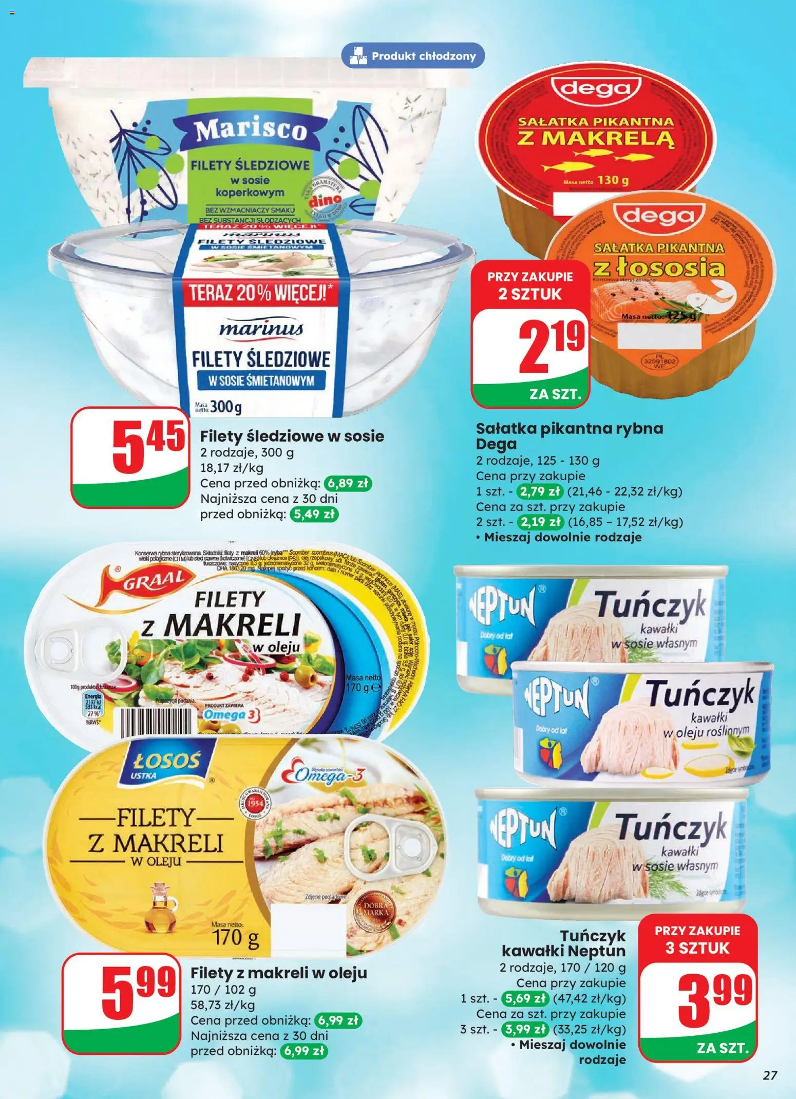 Dino Gazetka od 12.11.2025 | Strona: 27 | Produkty: Łosoś, Tuńczyk, Ryba, Sałatka