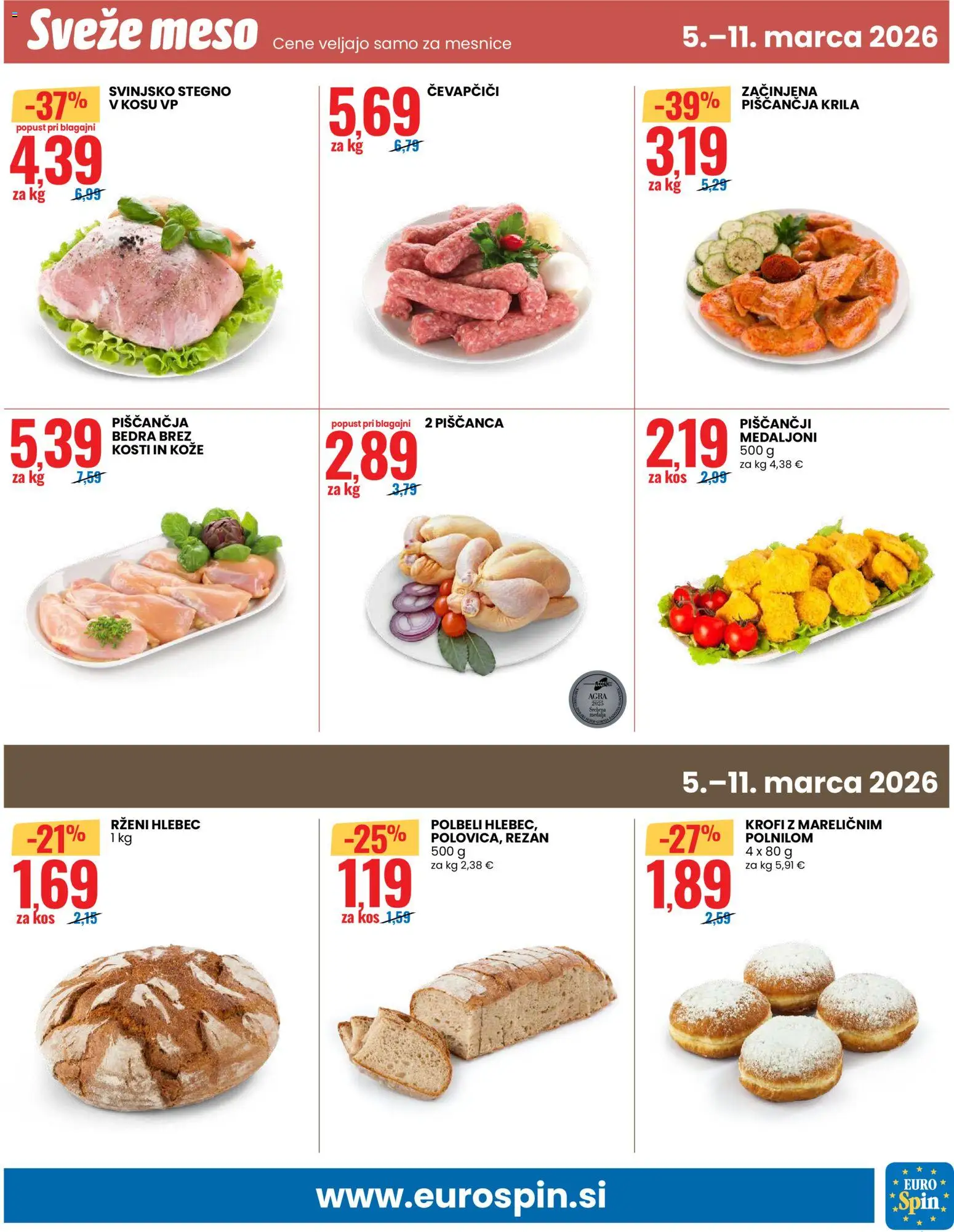 Novi Eurospin katalog ponudbe – veljaven od 05.03.2026 | Stran: 13 | Izdelki: Čevapčiči, Piščančja bedra, Piščančja krila, Kos
