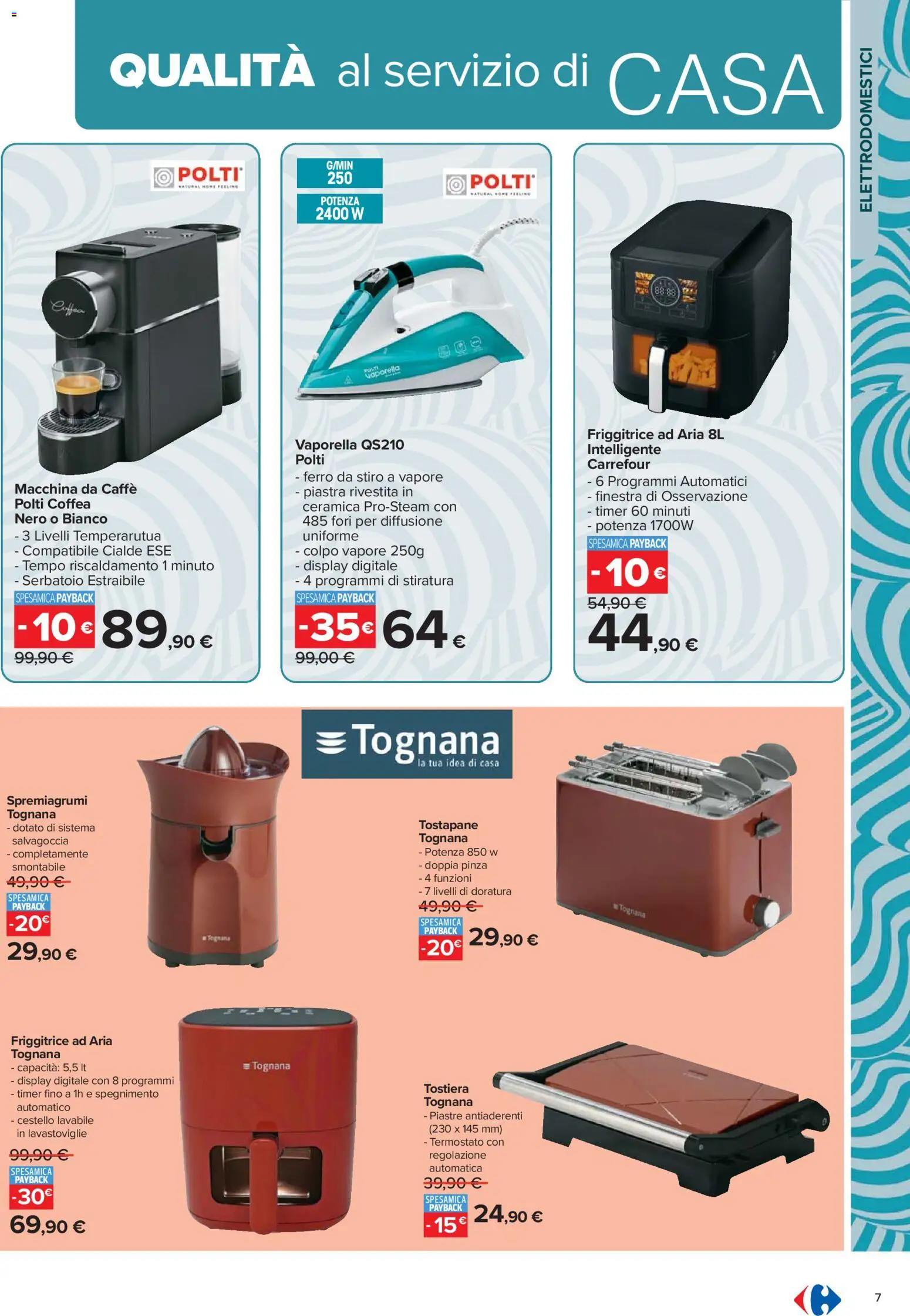 Volantino Carrefour del 16.02.2026 | Pagina: 7 | Prodotti: Friggitrice ad aria, Caffè, Ferro da stiro, Tostapane