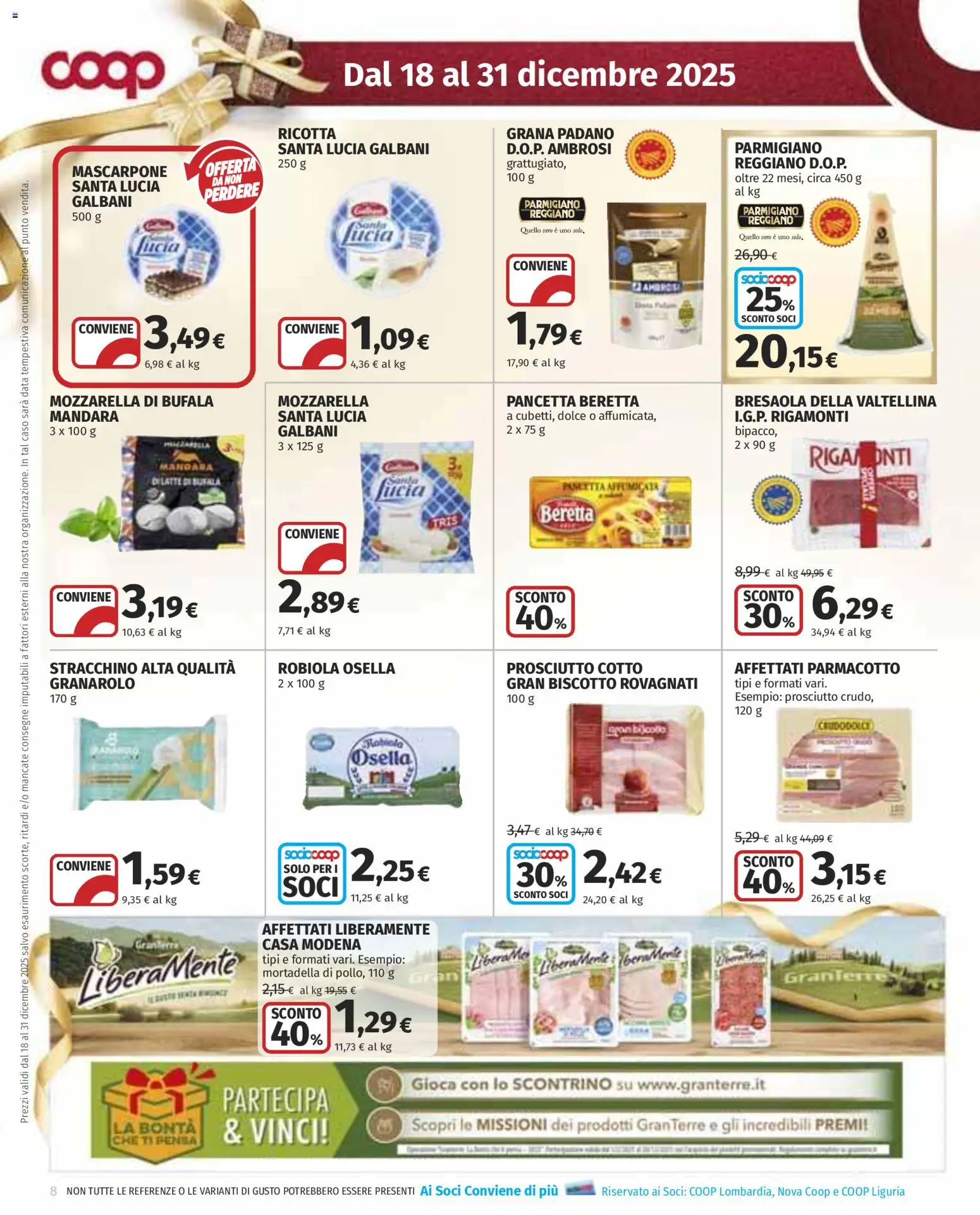 Volantino COOP del 18.12.2025 | Pagina: 8 | Prodotti: Bresaola, Pancetta, Mortadella, Grana Padano