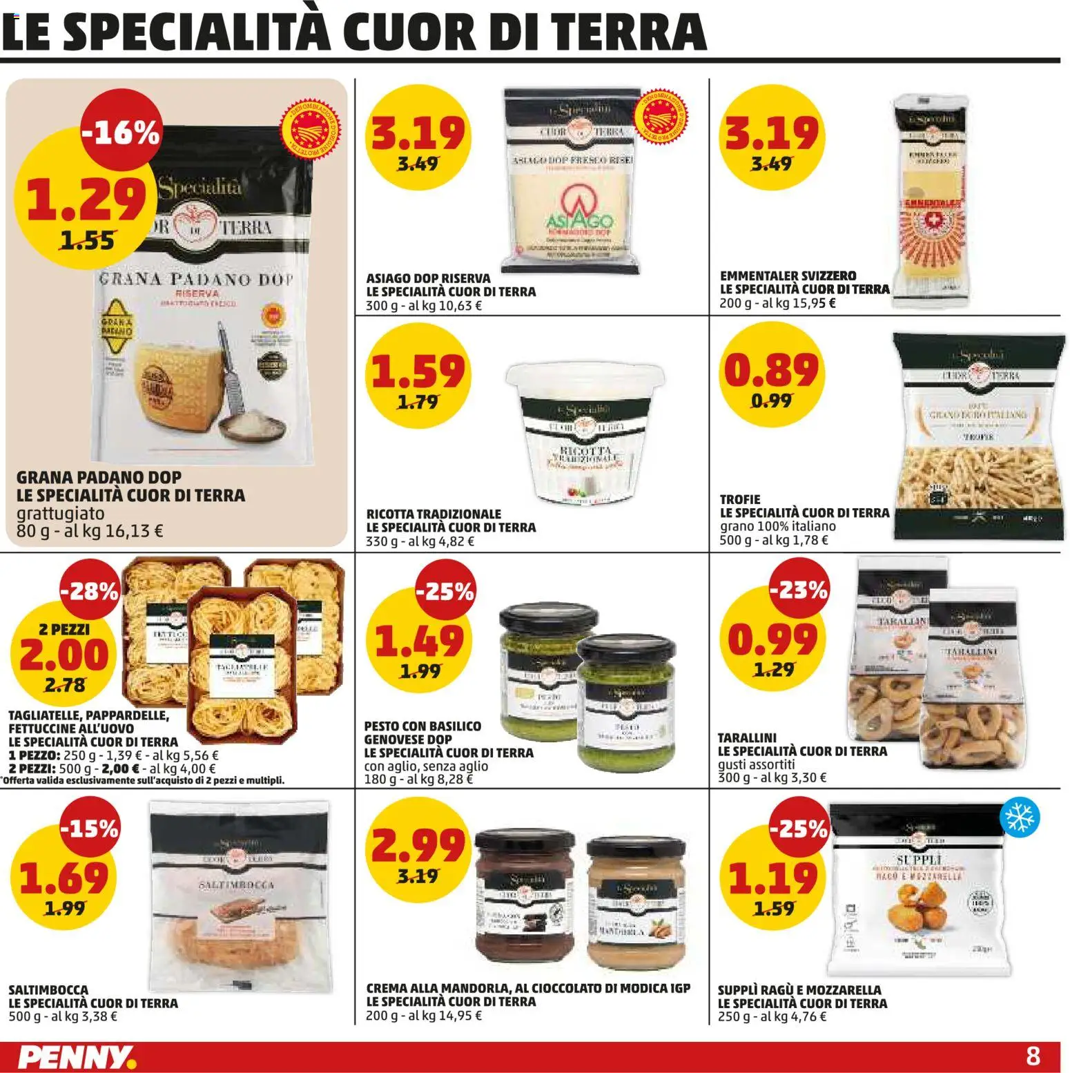 Volantino PENNY del 12.03.2026 | Pagina: 8 | Prodotti: Cioccolato, Basilico, Grana Padano, Ricotta