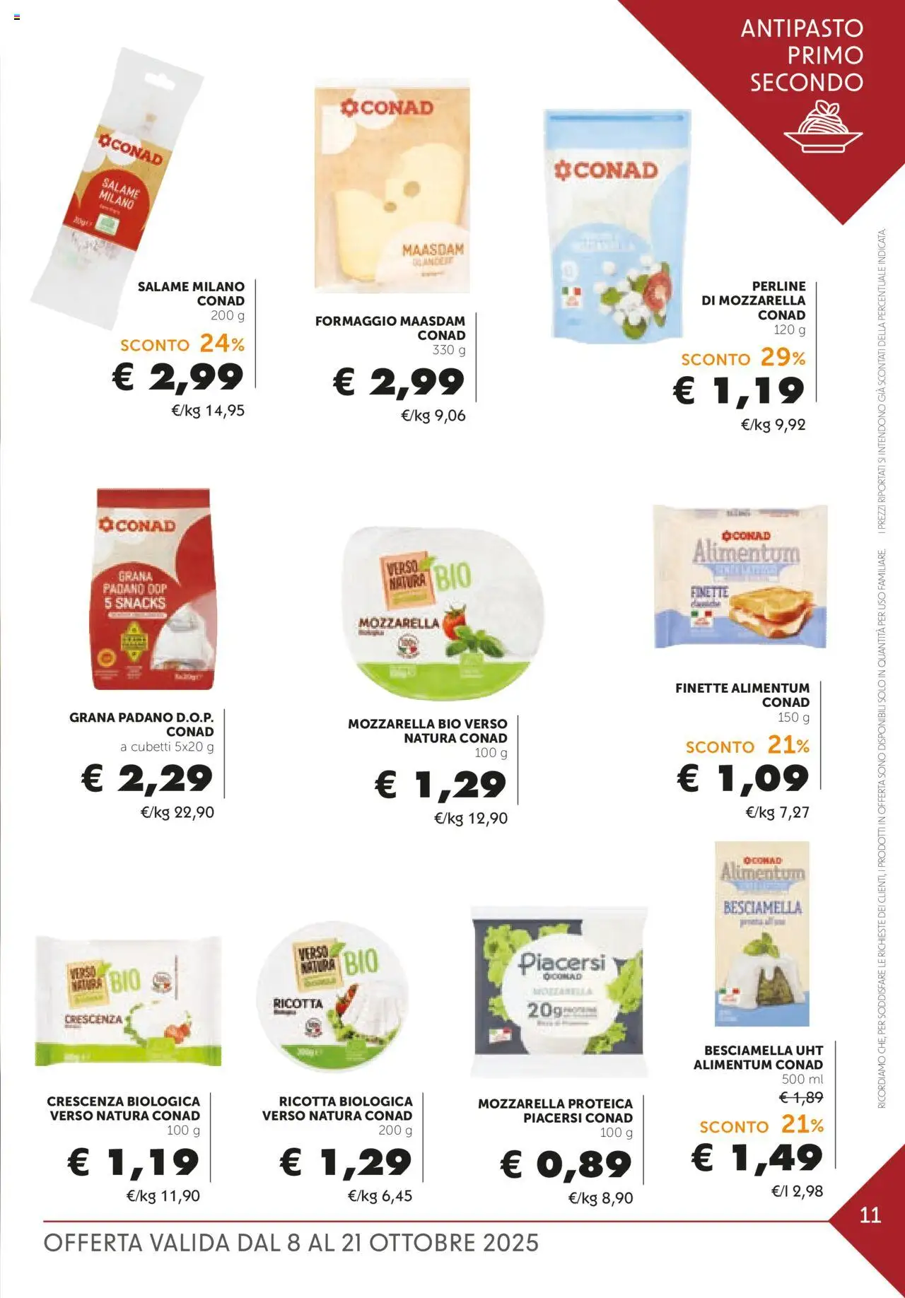 Volantino Conad del 08.10.2025 | Pagina: 11 | Prodotti: Grana Padano, Ricotta, Crescenza, Besciamella