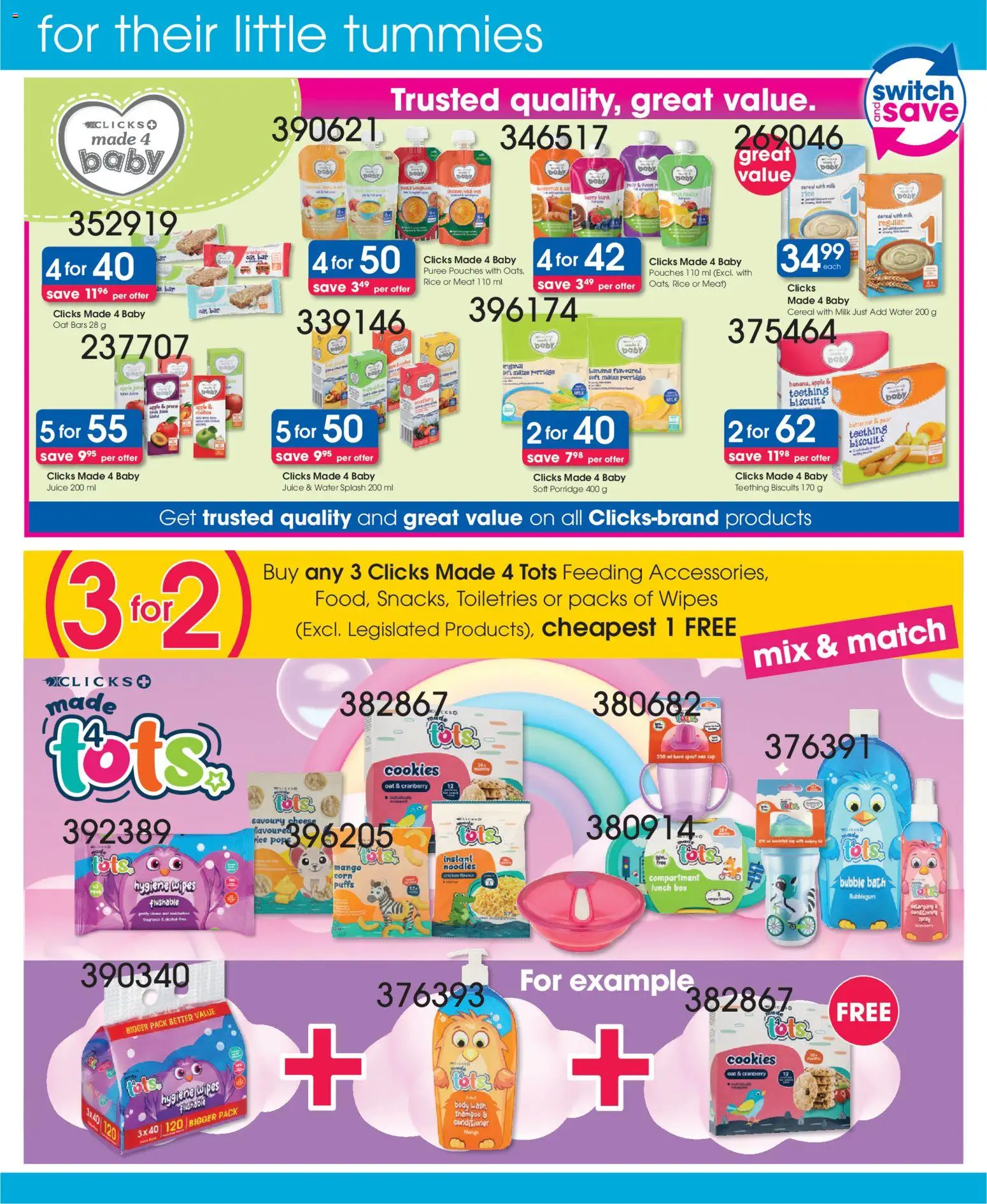 New Clicks catalogue – valid from 23.04.2026 | Page: 40 | Products: Cheese, Juice, Switch, Cookies
