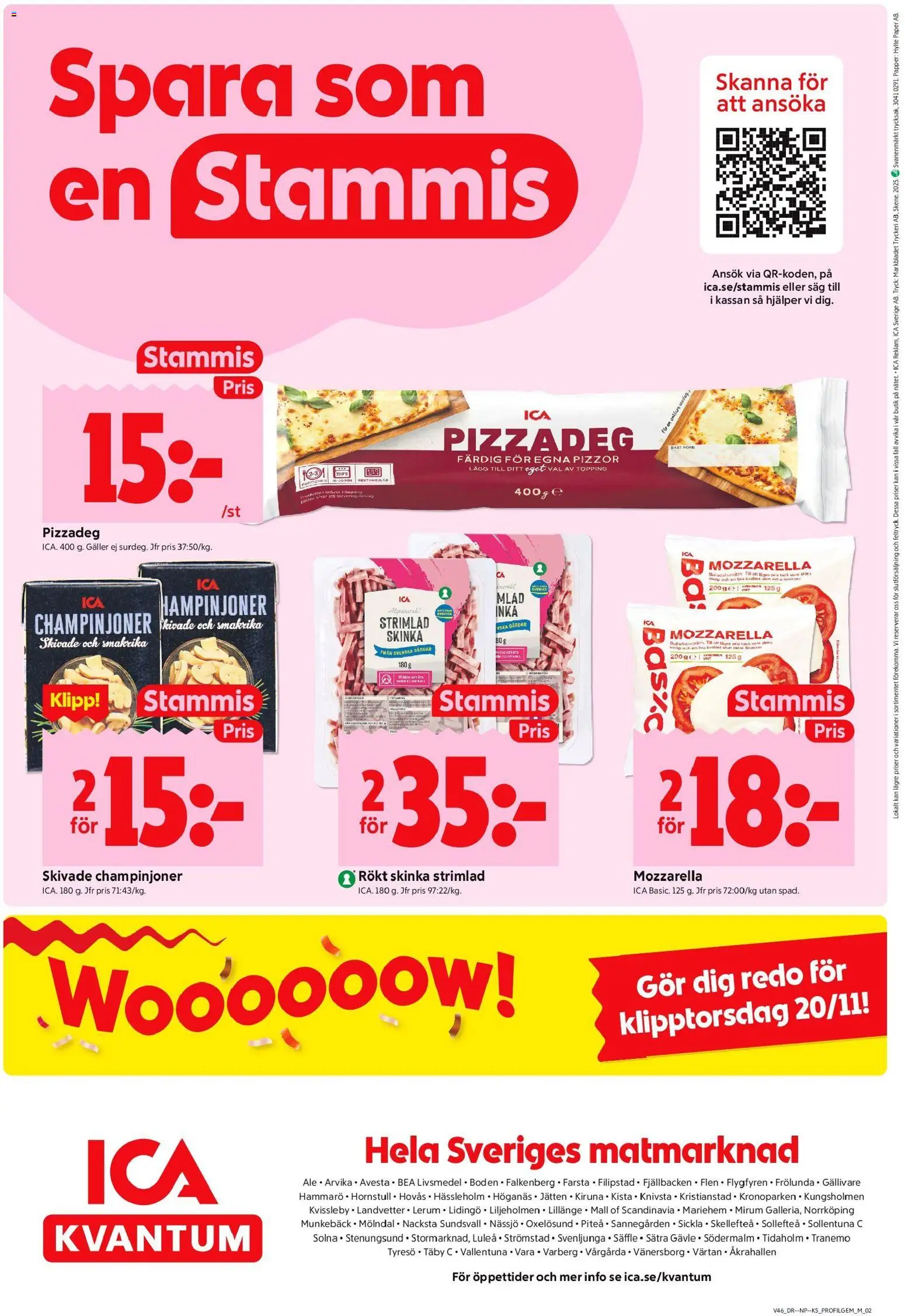 ICA Kvantum reklamblad aktuell från 10.11.2025 | Sida: 8 | Produkter: Galler, Skinka, Champinjoner, Papper