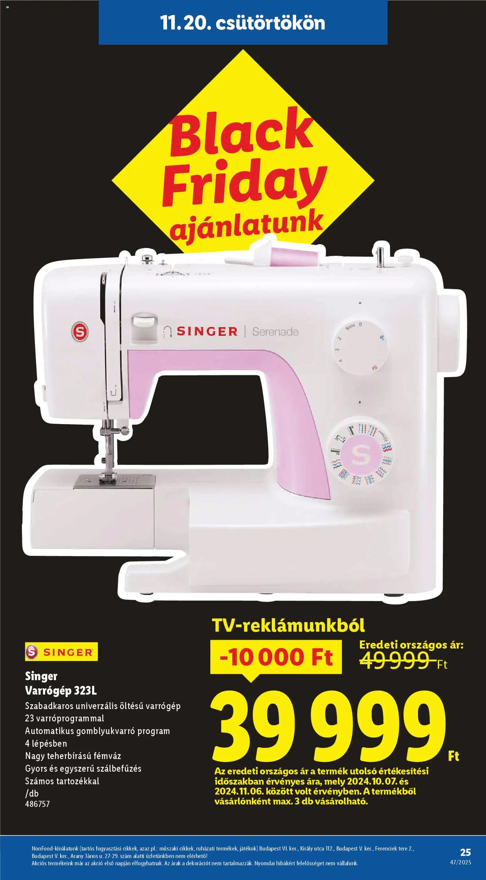 Lidl akciós ujság - amely érvényes a következő dátumtól: 20.11.2025 | Oldal: 25 | Termékek: Játékok, Varrógép