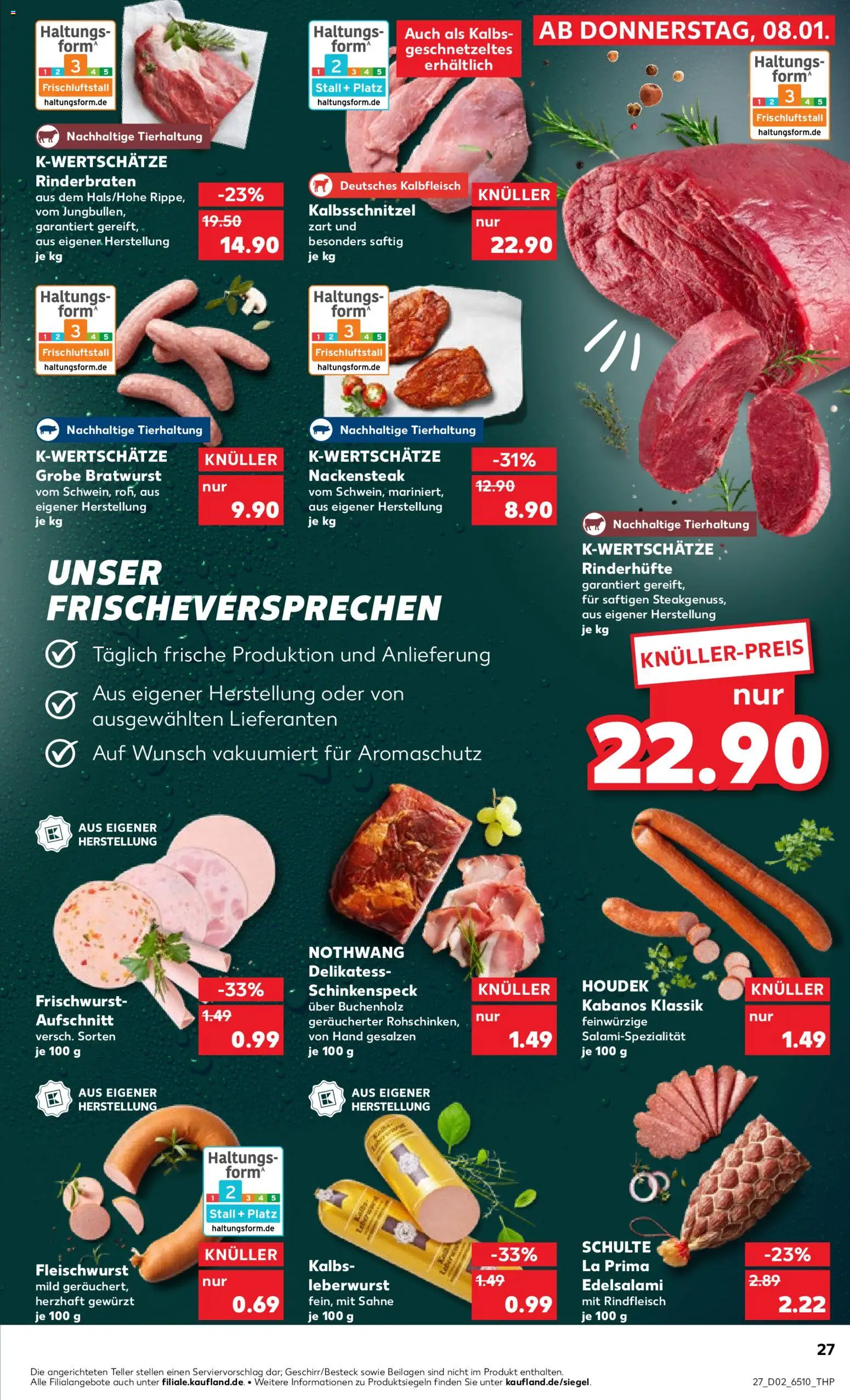 Kaufland prospekt Köln	 – gültig ab 08.01.2026 | Seite: 27 | Produkte: Bratwurst, Salami, Rindfleisch, Steak