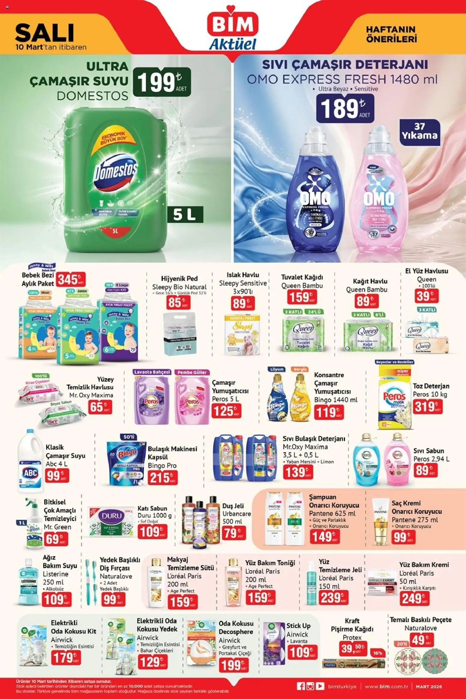 BİM Katalog - 10.03.2026 tarihinden itibaren geçerlidir | Sayfa: 3 | Ürünler: Duş, Bulaşık deterjanı, Kiraz, Yüz havlusu