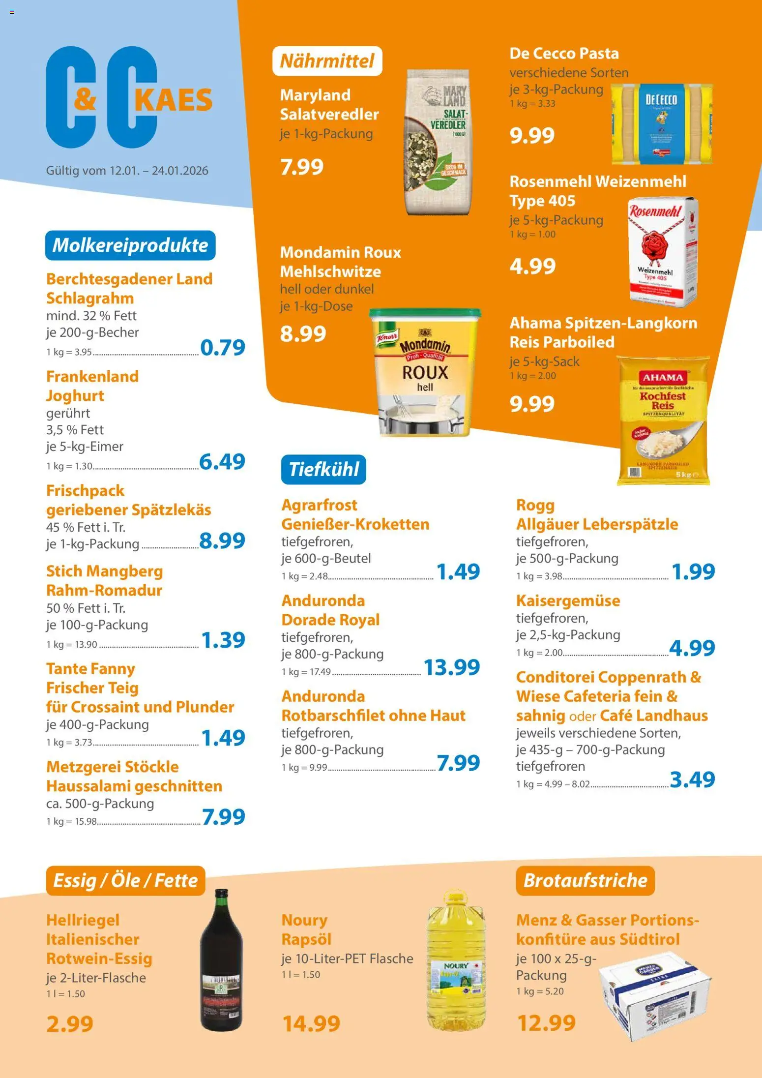 C&C Prospekt – gültig ab 12.01.2026 | Seite: 2 | Produkte: Joghurt, Essig, Weizenmehl, Salat